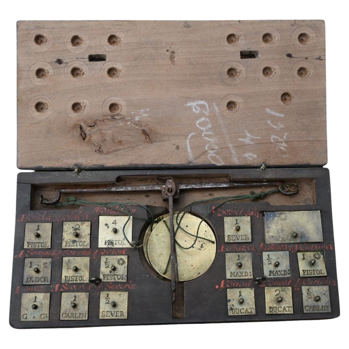 Antique 18th Century Trebuchet, Money Changer's Balance, With Its Weights