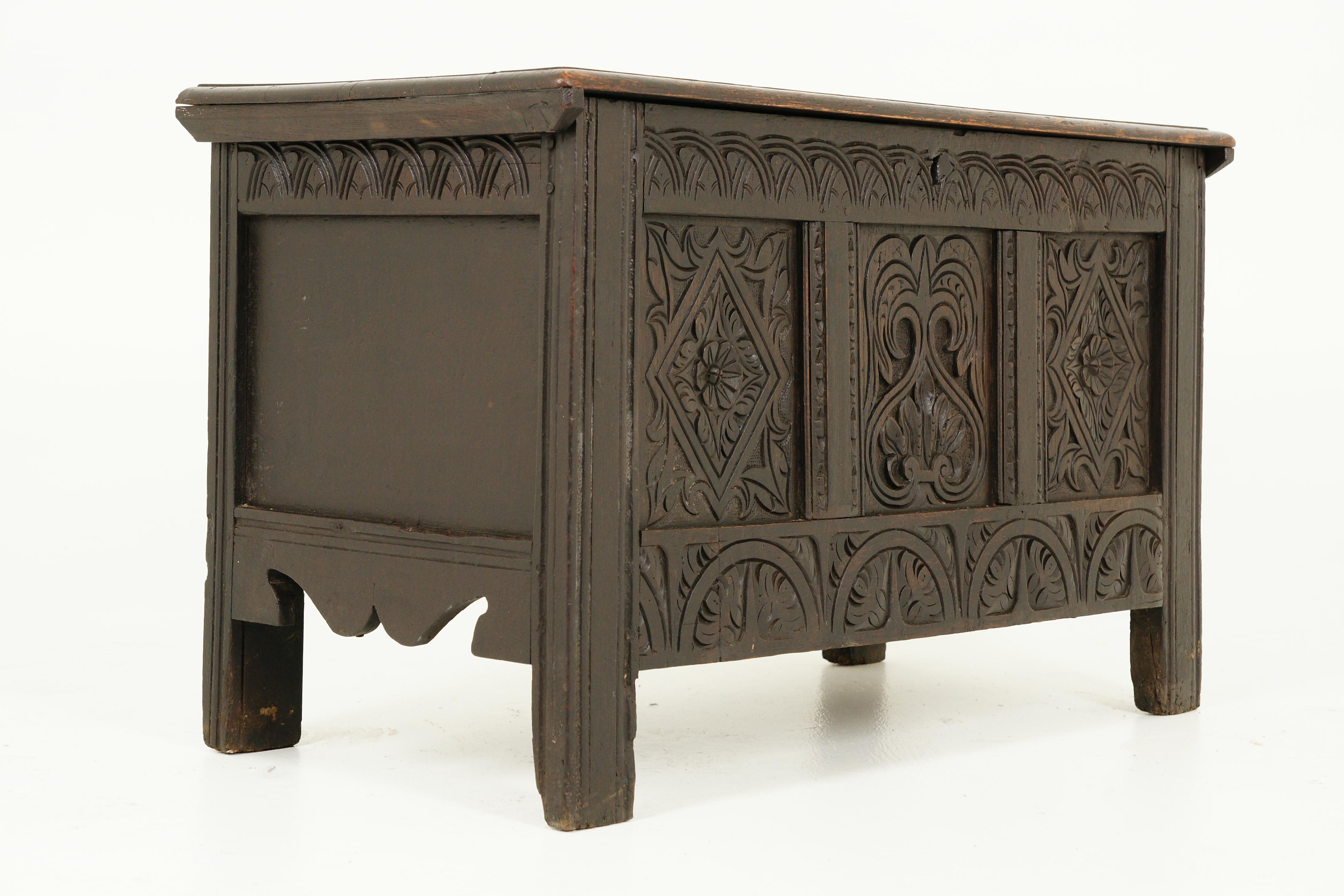 Antique 18th Century Trunk, Carved Oak Coffer, Scotland 1780, B2371 In Good Condition In Vancouver, BC