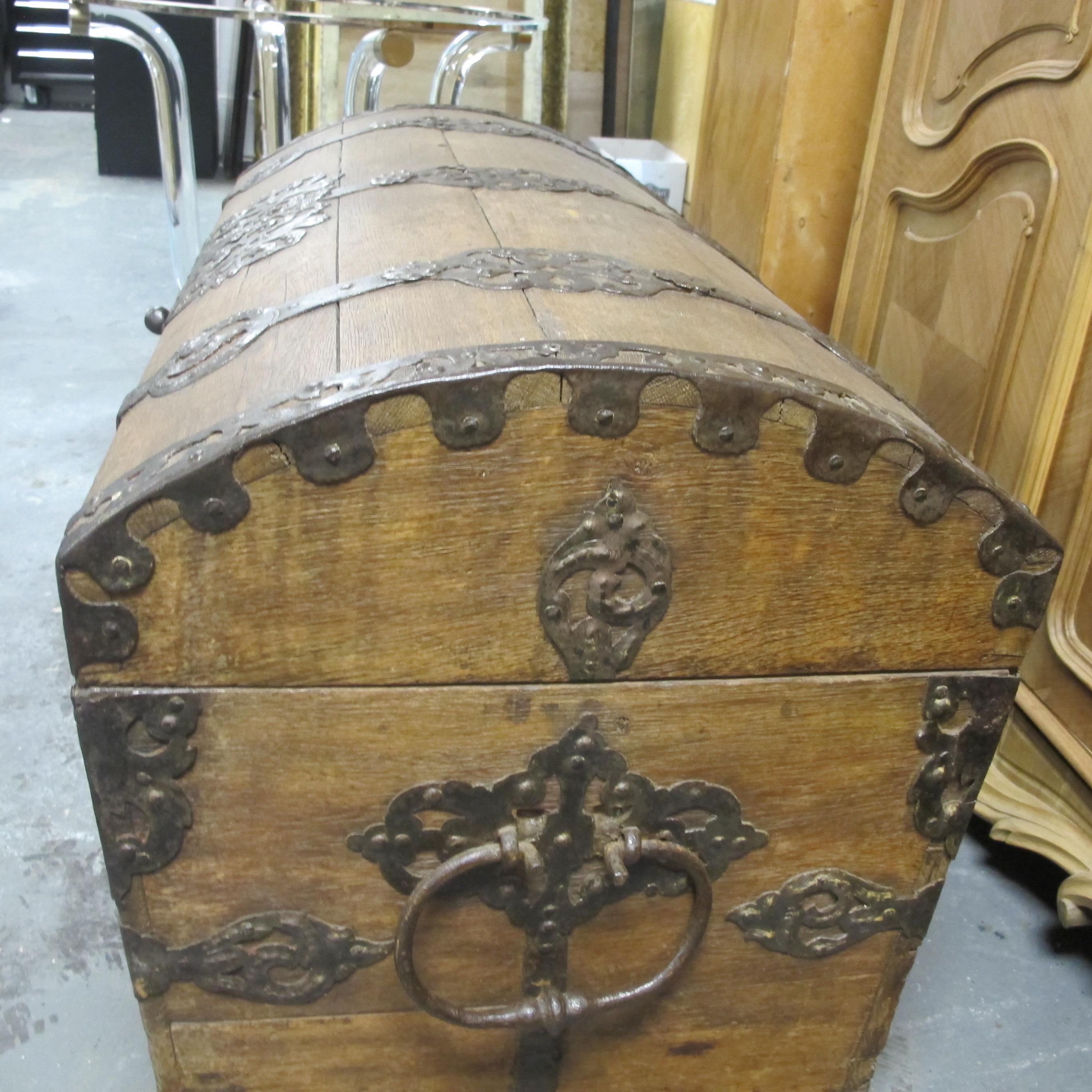 Antique 18th Century Trunk-Coffer with Dome Top and Ornate Metal Work 5