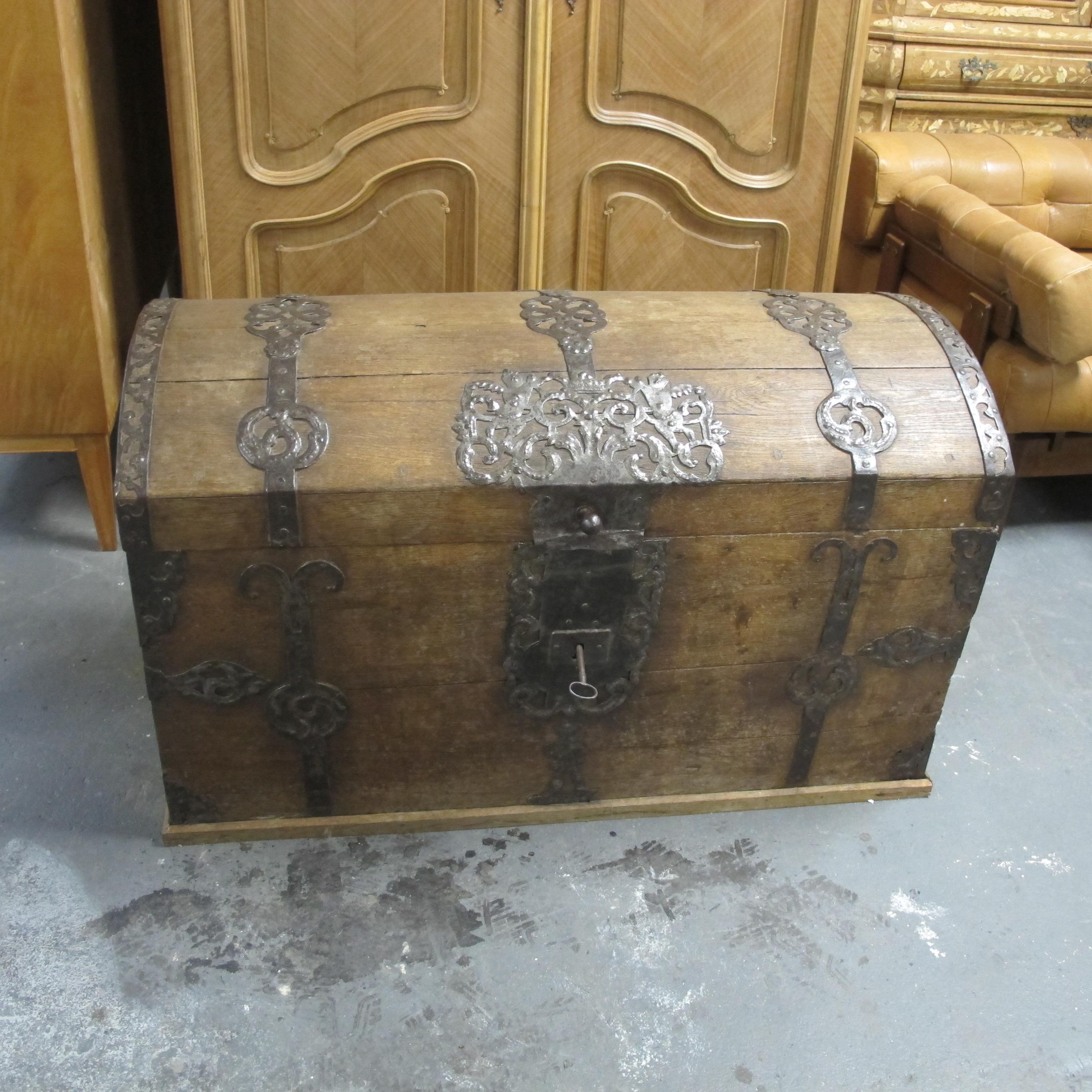 Antique 18th Century Trunk-Coffer with Dome Top and Ornate Metal Work 6