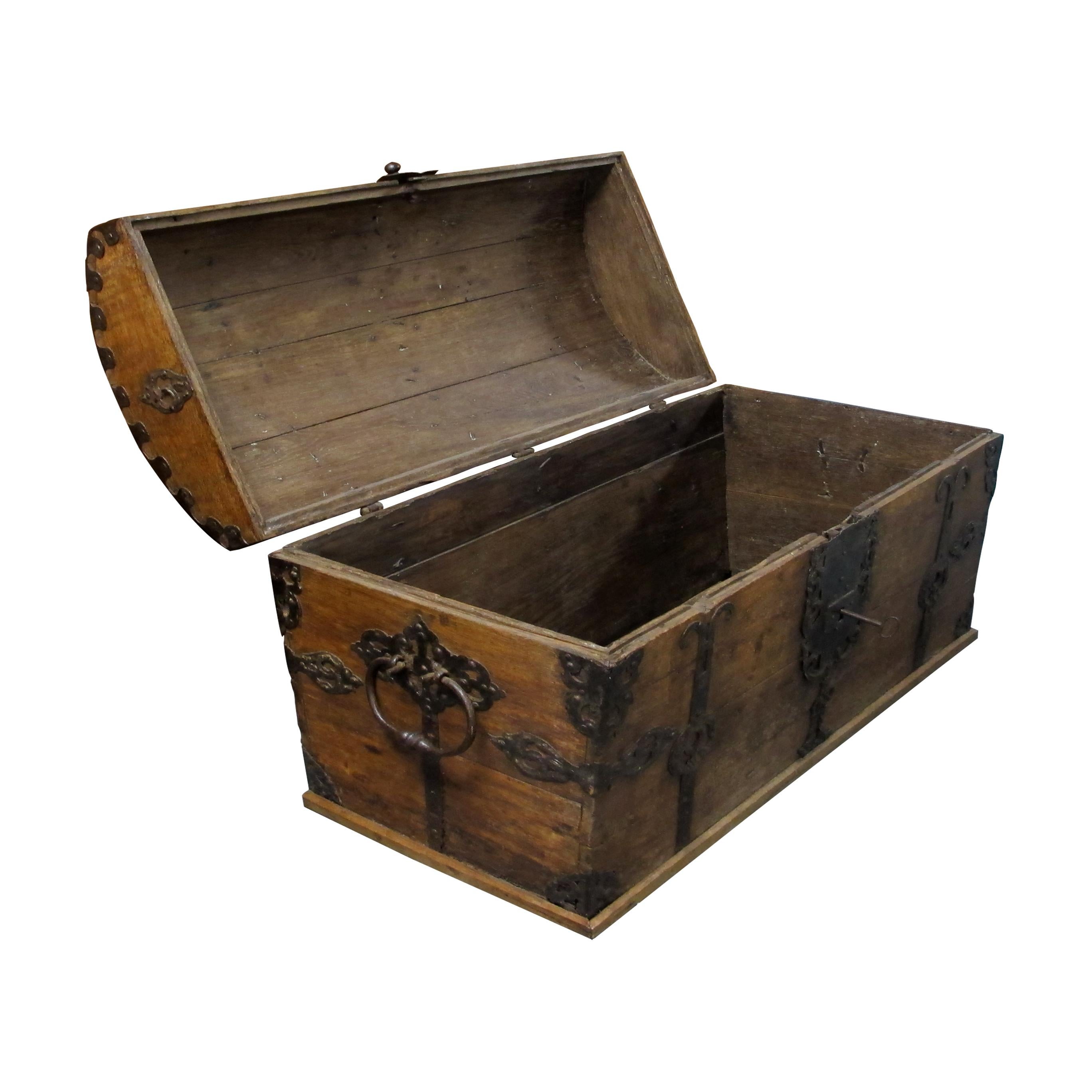 Mid-18th Century Antique 18th Century Trunk-Coffer with Dome Top and Ornate Metal Work