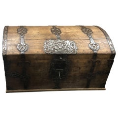 Antique 18th Century Trunk-Coffer with Dome Top and Ornate Metal Work