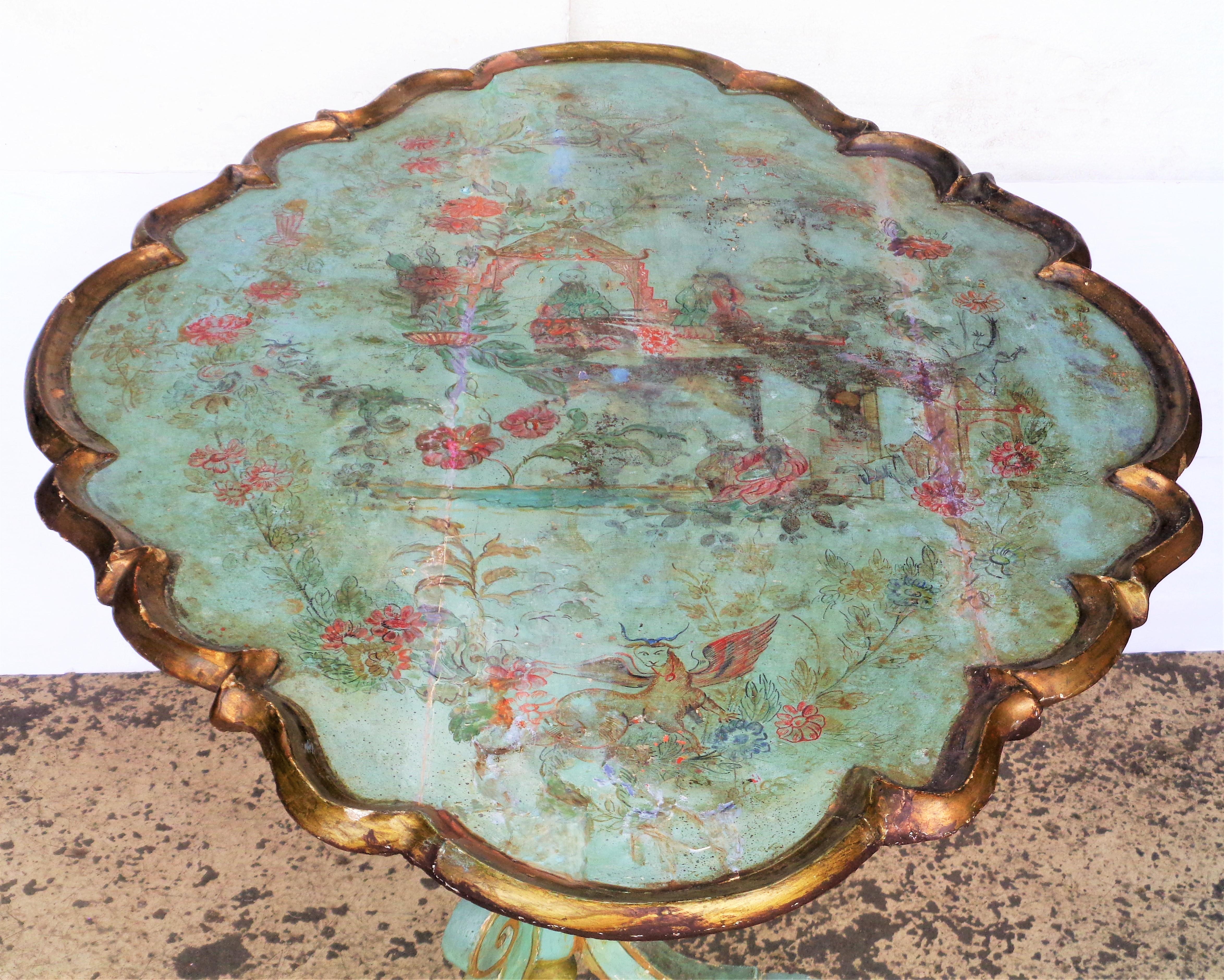 18th Century and Earlier Antique 18th Century Venetian Chinoiserie Painted Table