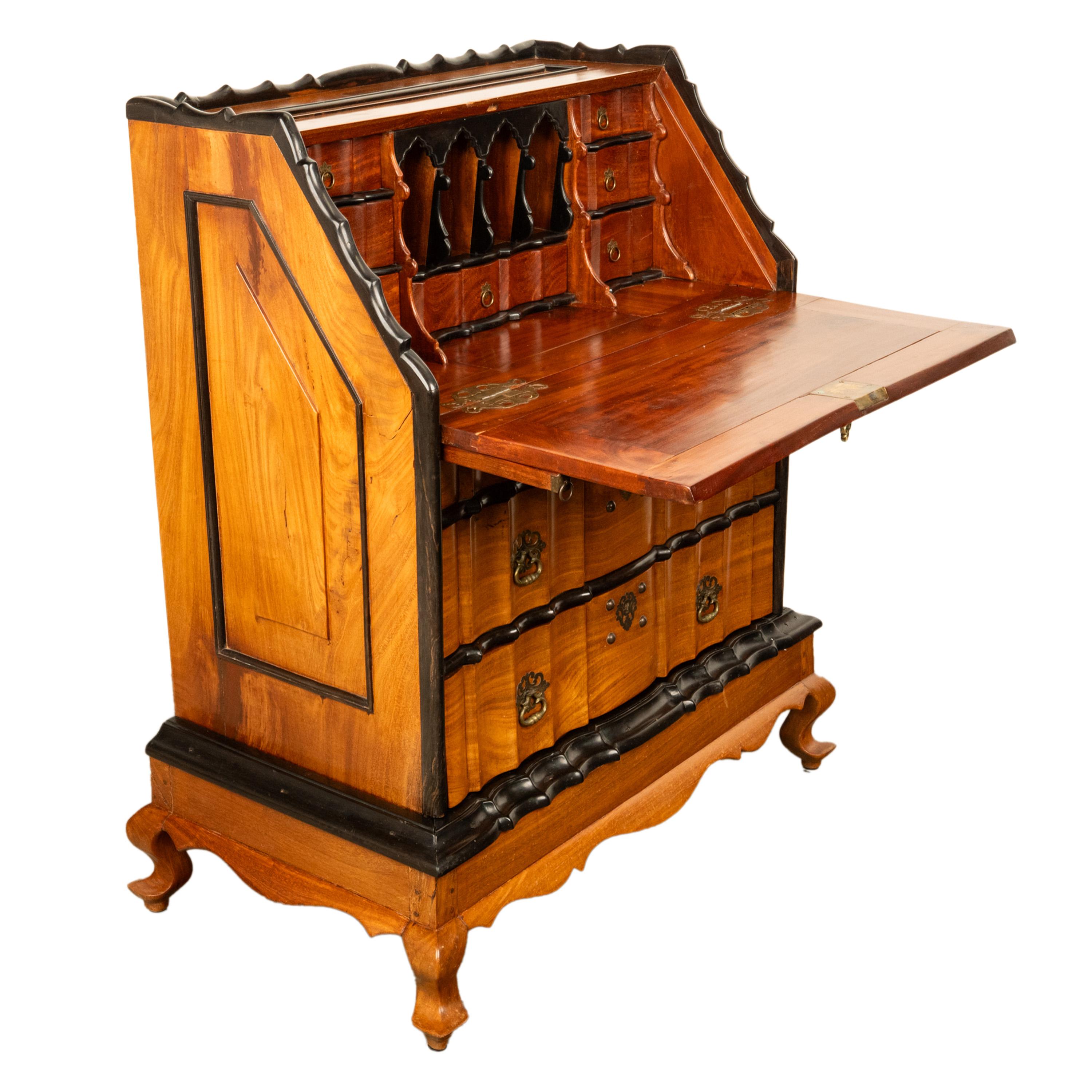 Antique 18th Century VOC Dutch Colonial Padouk Ebony Secretary Desk Bureau 1730  In Good Condition For Sale In Portland, OR