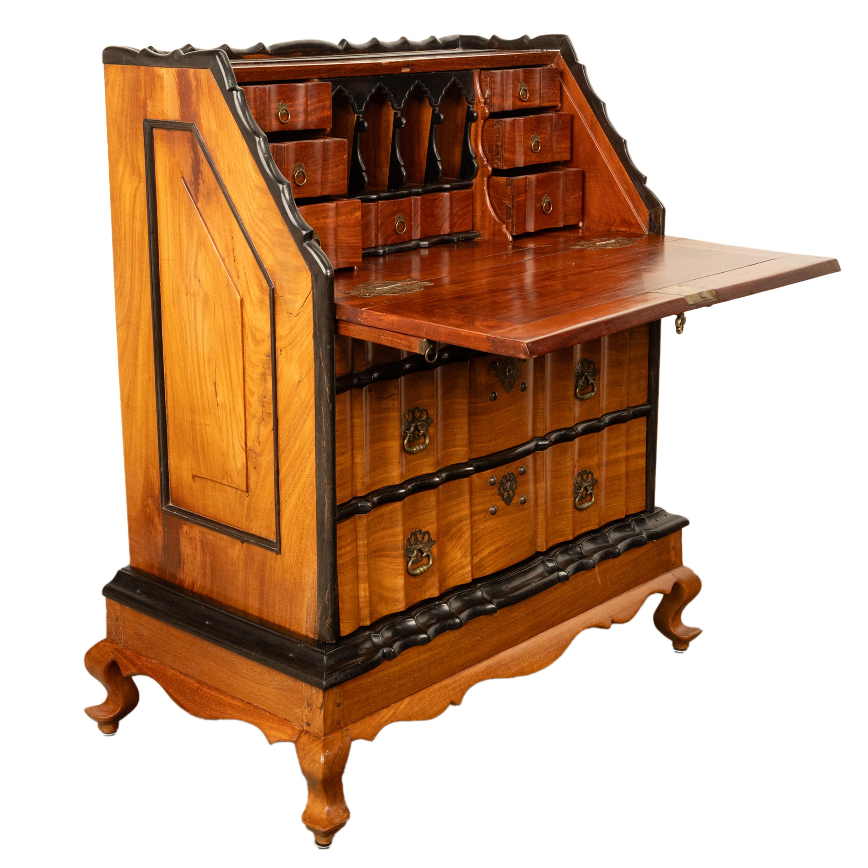 Mid-18th Century Antique 18th Century VOC Dutch Colonial Padouk Ebony Secretary Desk Bureau 1730  For Sale