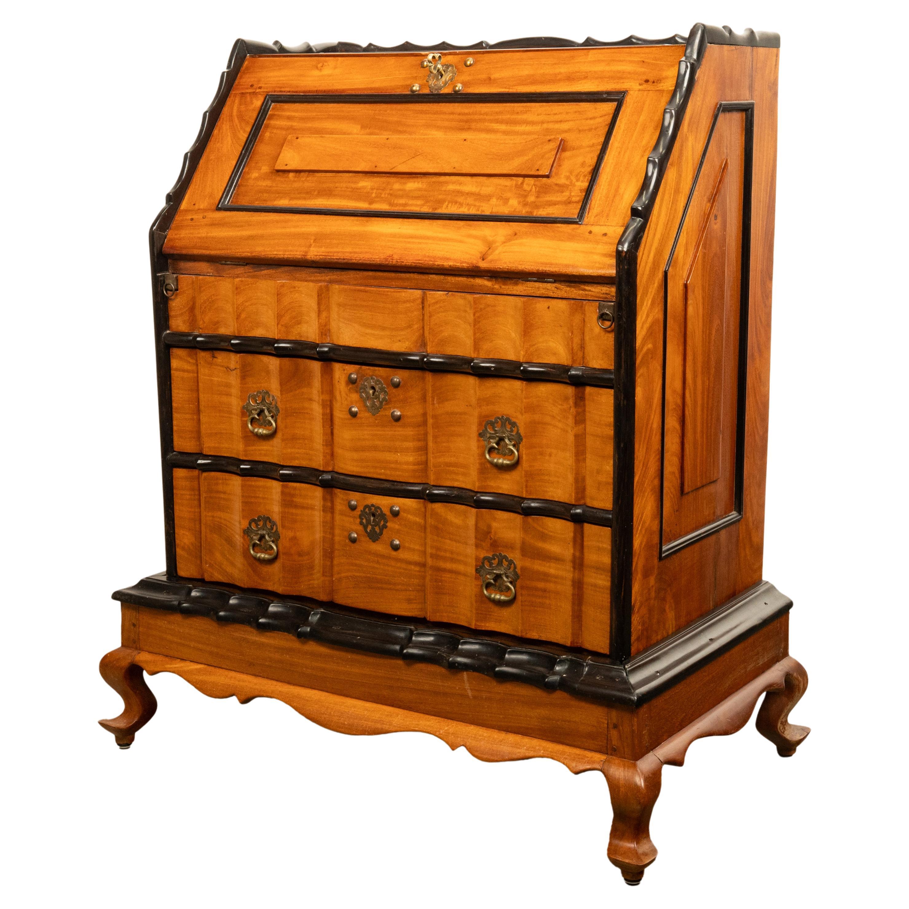 Antique 18th Century VOC Dutch Colonial Padouk Ebony Secretary Desk Bureau 1730  For Sale