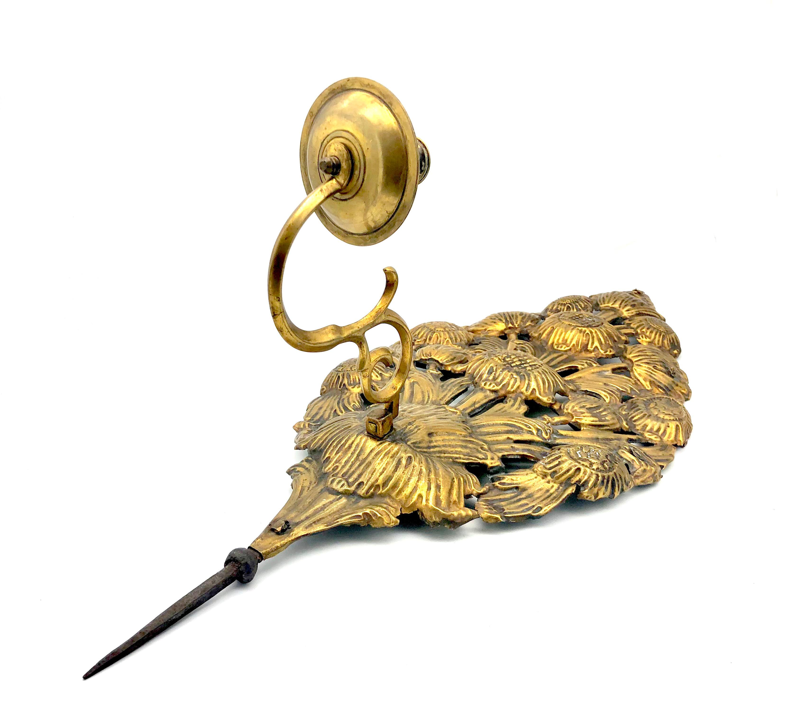 Baroque Antique 18th Century Wall Candle Sconces Appliques Brass Moulded Hammerd Cast  For Sale