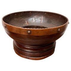 Antique 18th Century Wooden Bowl with Copper Banding