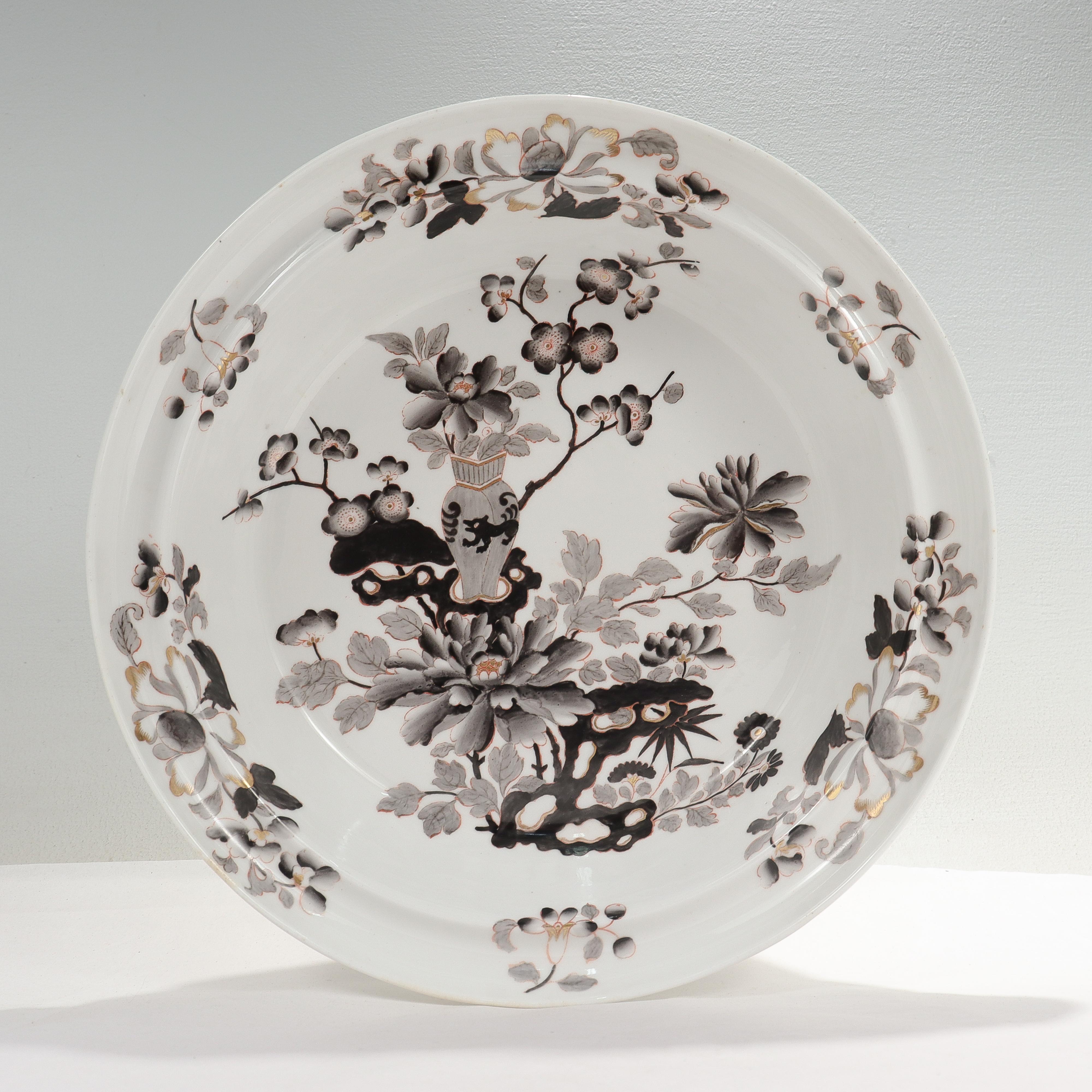 George III Antique 18th Century Worcester Porcelain Black Chinoiserie Bowl or Basin For Sale