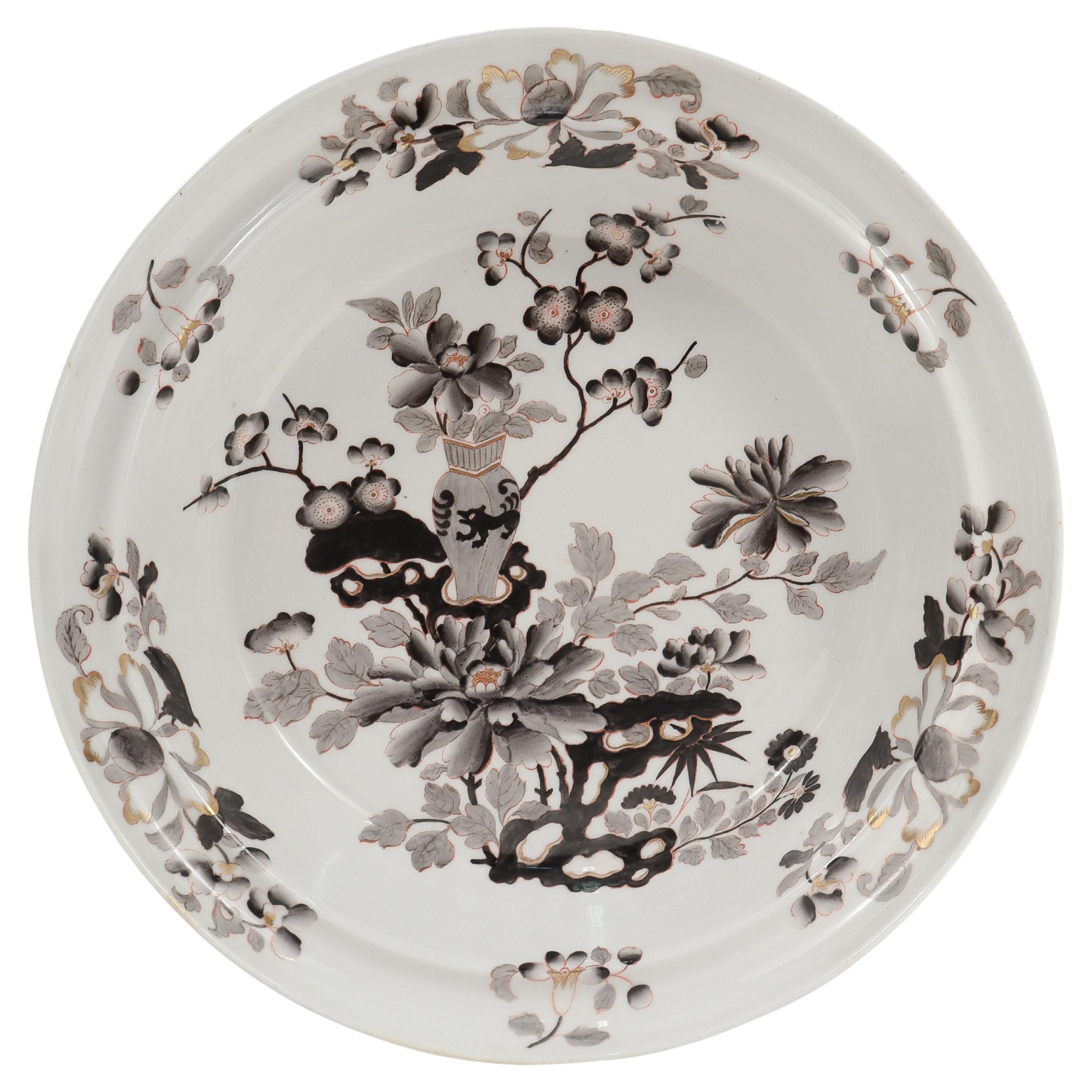 Bol ou bassin ancien en porcelaine noire de Worcester du 18ème siècle de style chinoiserie