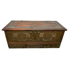 Antique 18th Century Zanzibar Trunk With Studded Copper Decoration