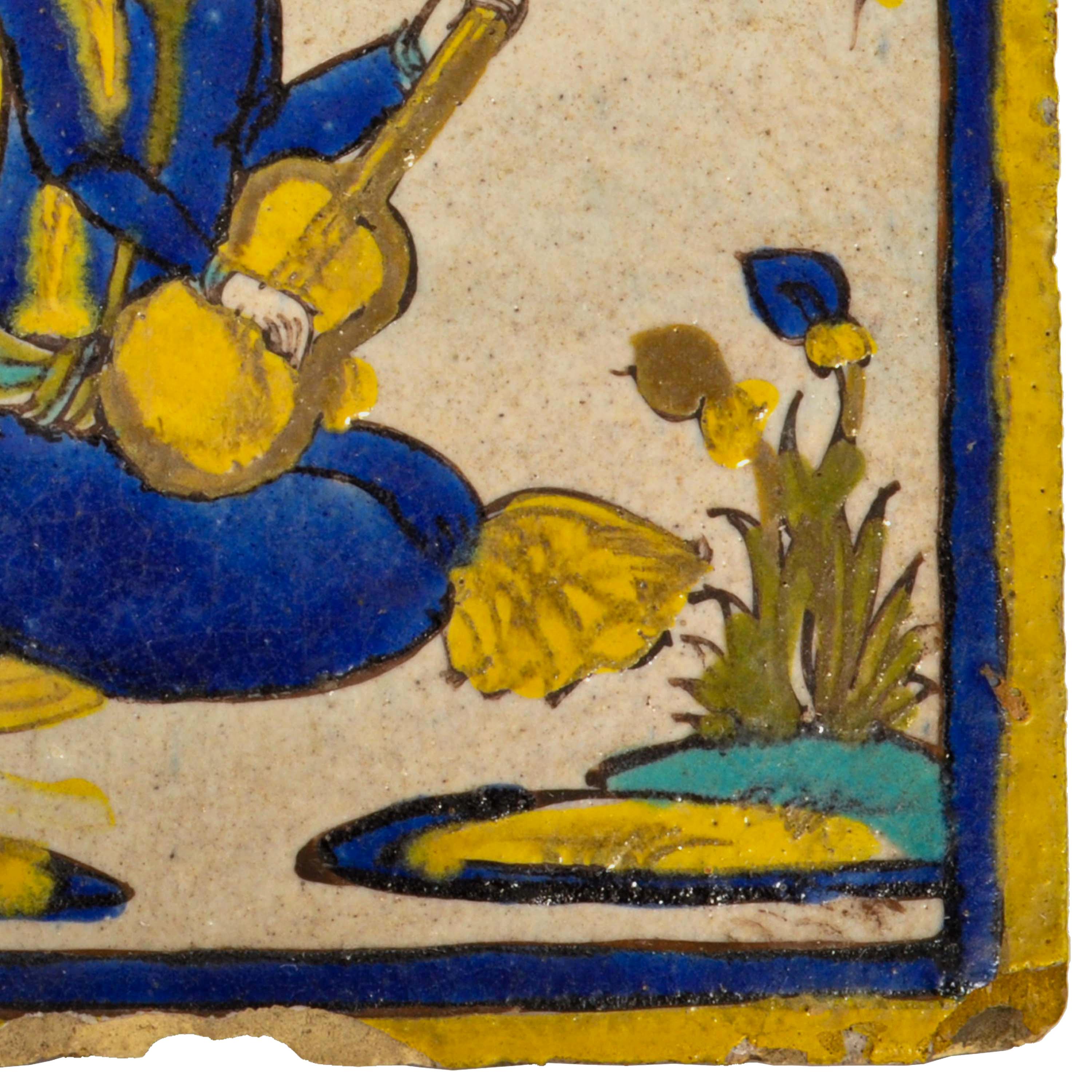 Antique 18th early 19th Century Persian Islamic Safavid Cuerda Seca Pottery Tile 2