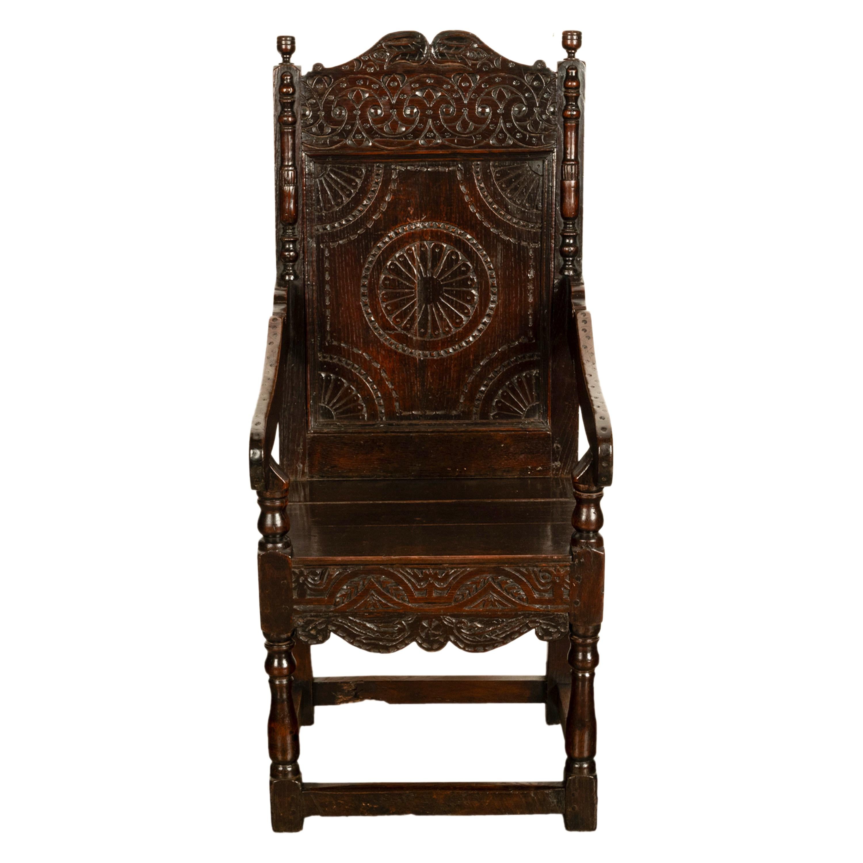 Ancienne chaise Wainscot en chêne sculpté géorgienne du 18ème siècle, Yorkshire 1720 en vente 2