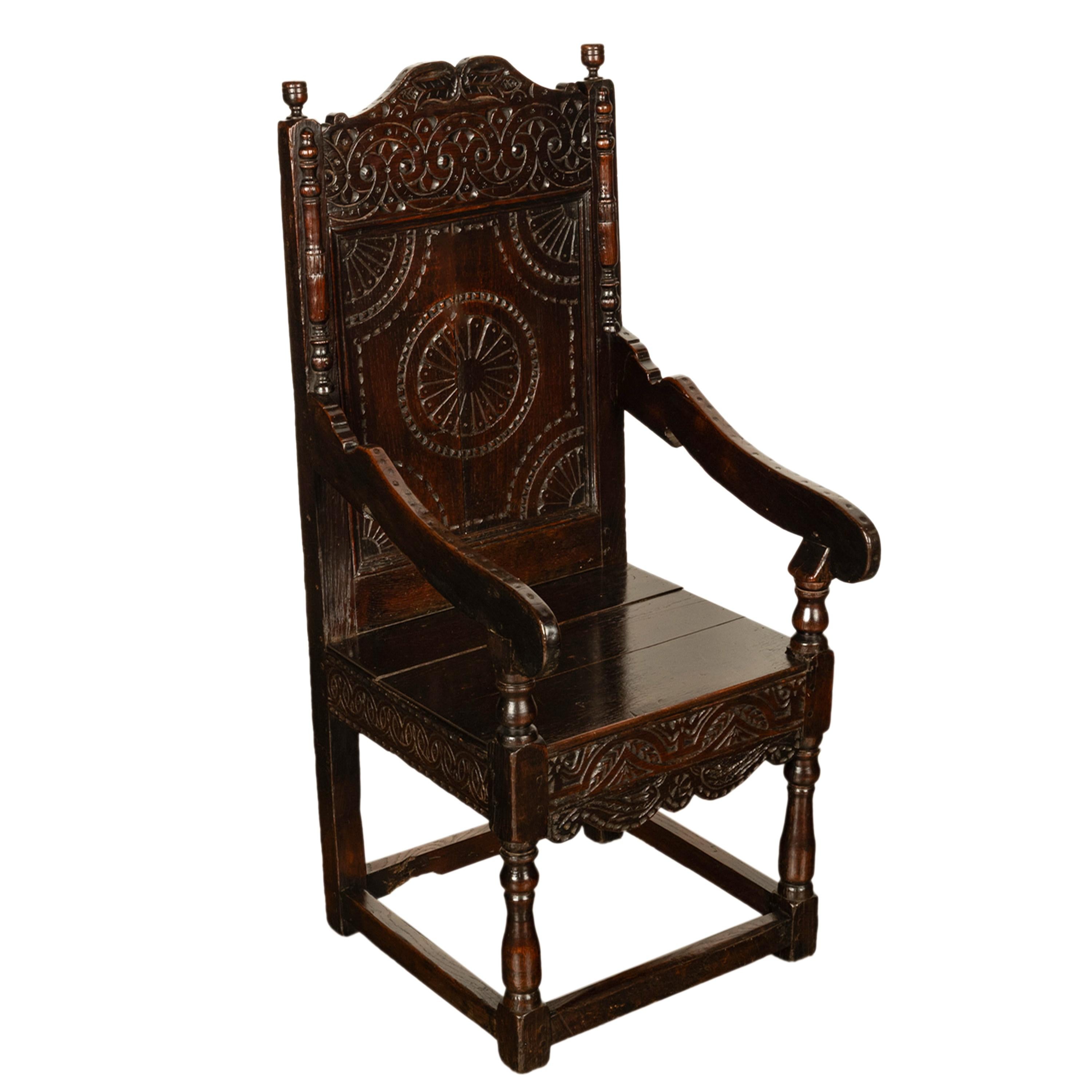 Ancienne chaise Wainscot en chêne sculpté géorgienne du 18ème siècle, Yorkshire 1720 en vente 1