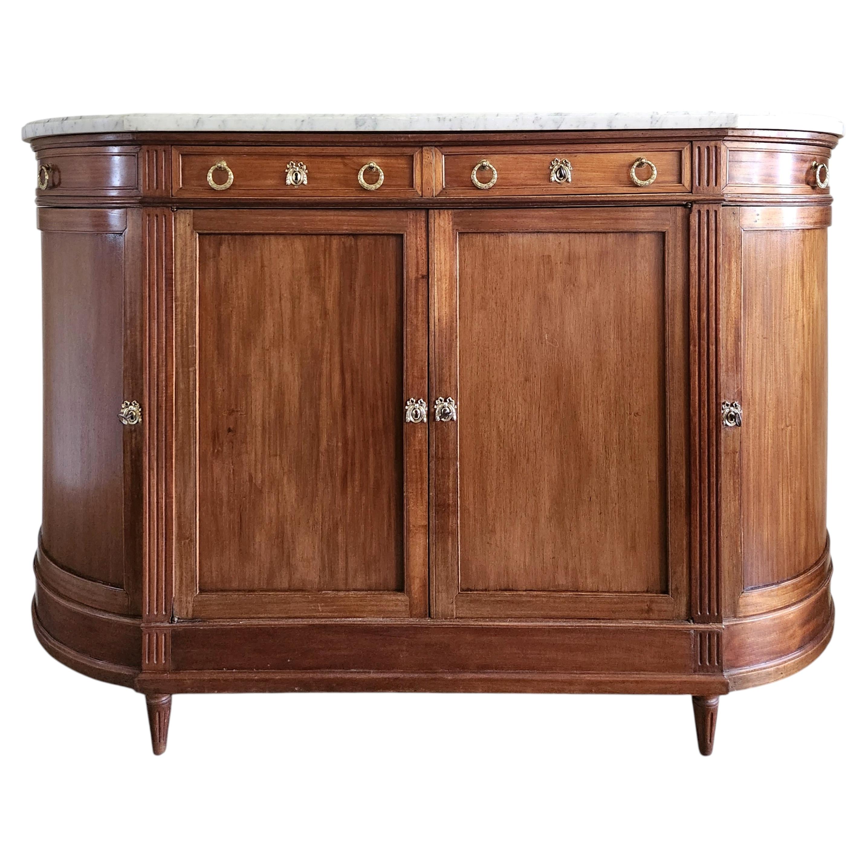 Antique 18th French Louis XVI Buffet, Carrara Marble For Sale