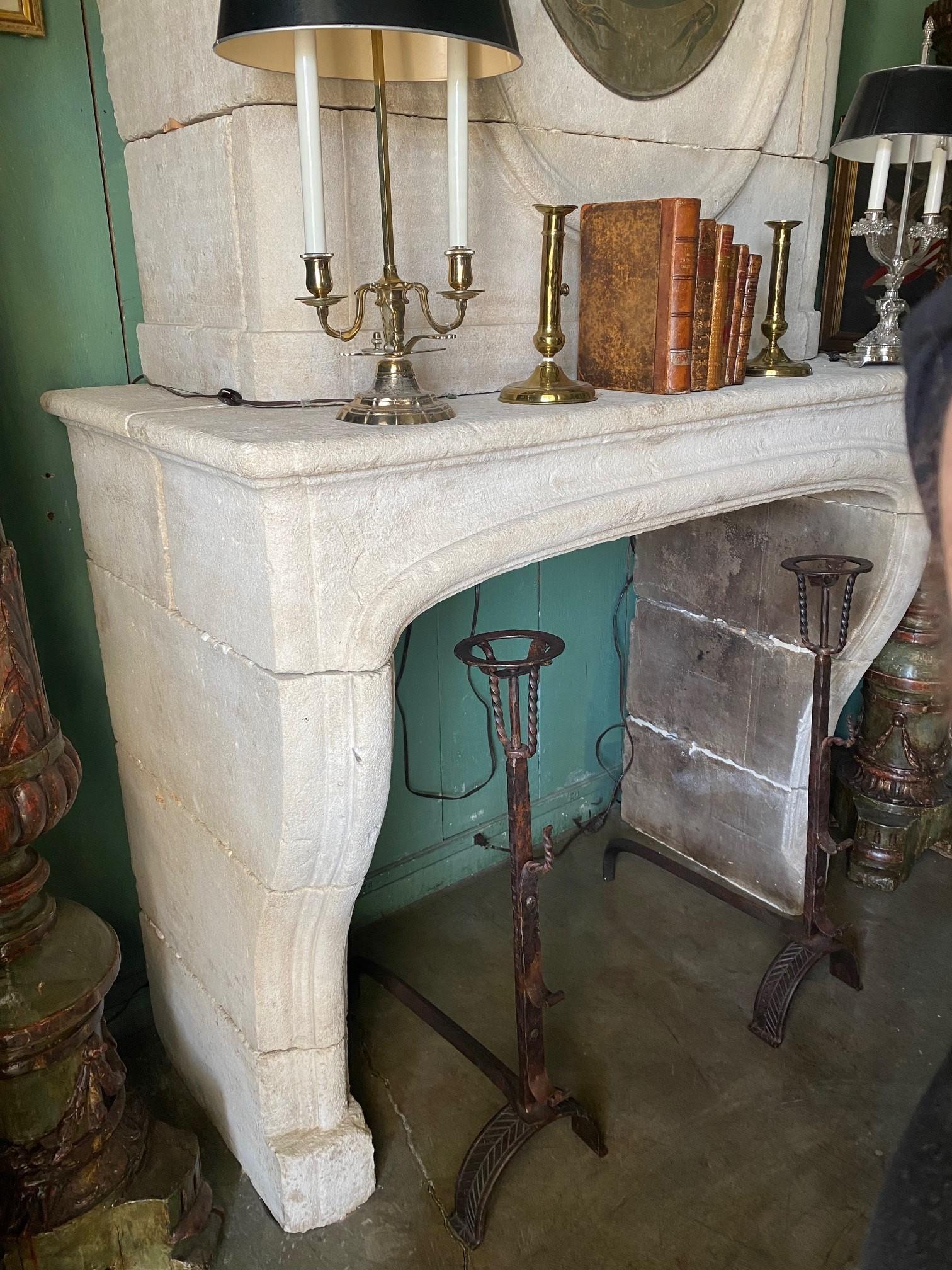 Antique 18th C. Hand Carved Stone Fireplace Mantle Chimney Mantelpiece Surround  In Good Condition For Sale In West Hollywood, CA