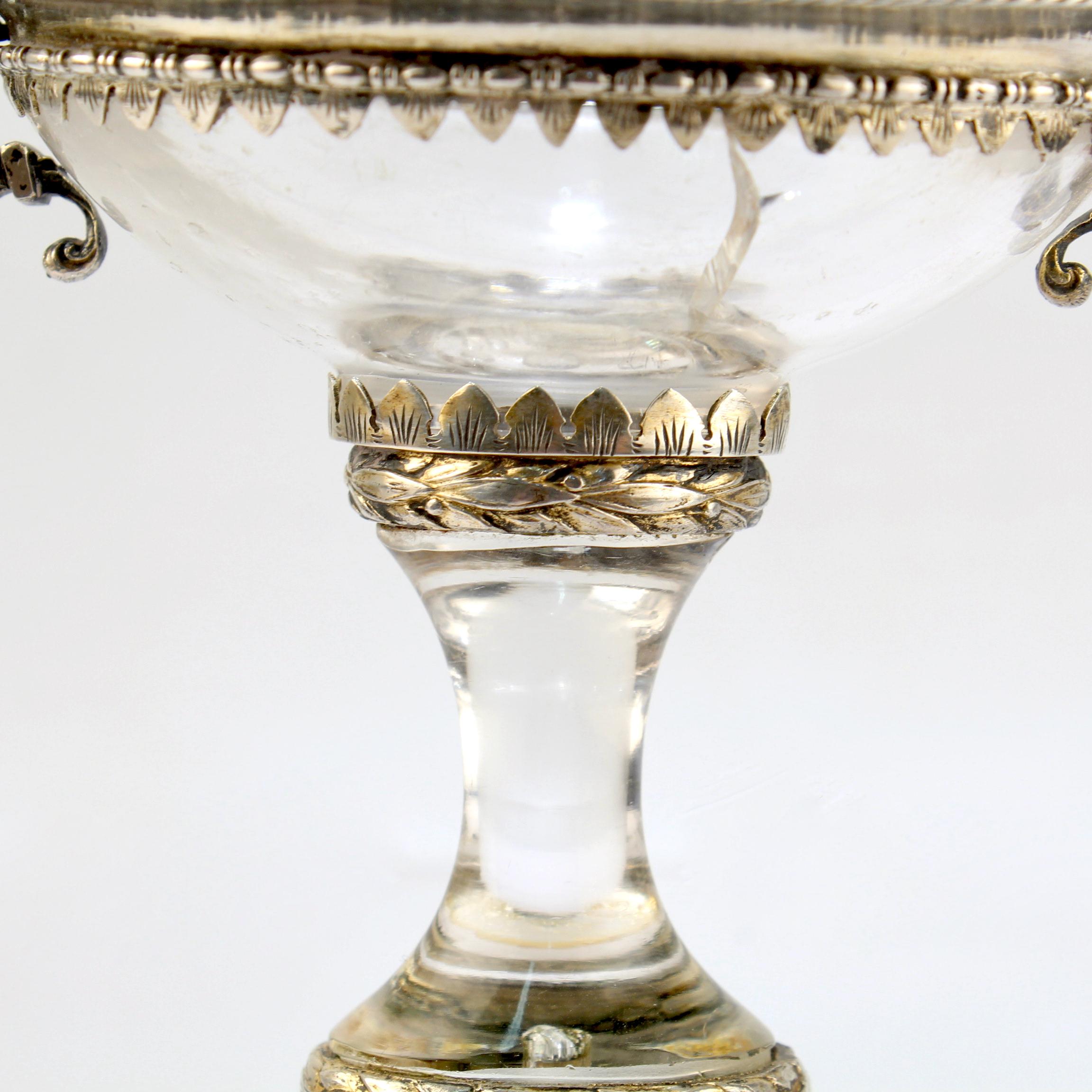 Antique 18th or 19th Century Austrian Silver Mounted Rock Crystal Salt Cellar For Sale 1
