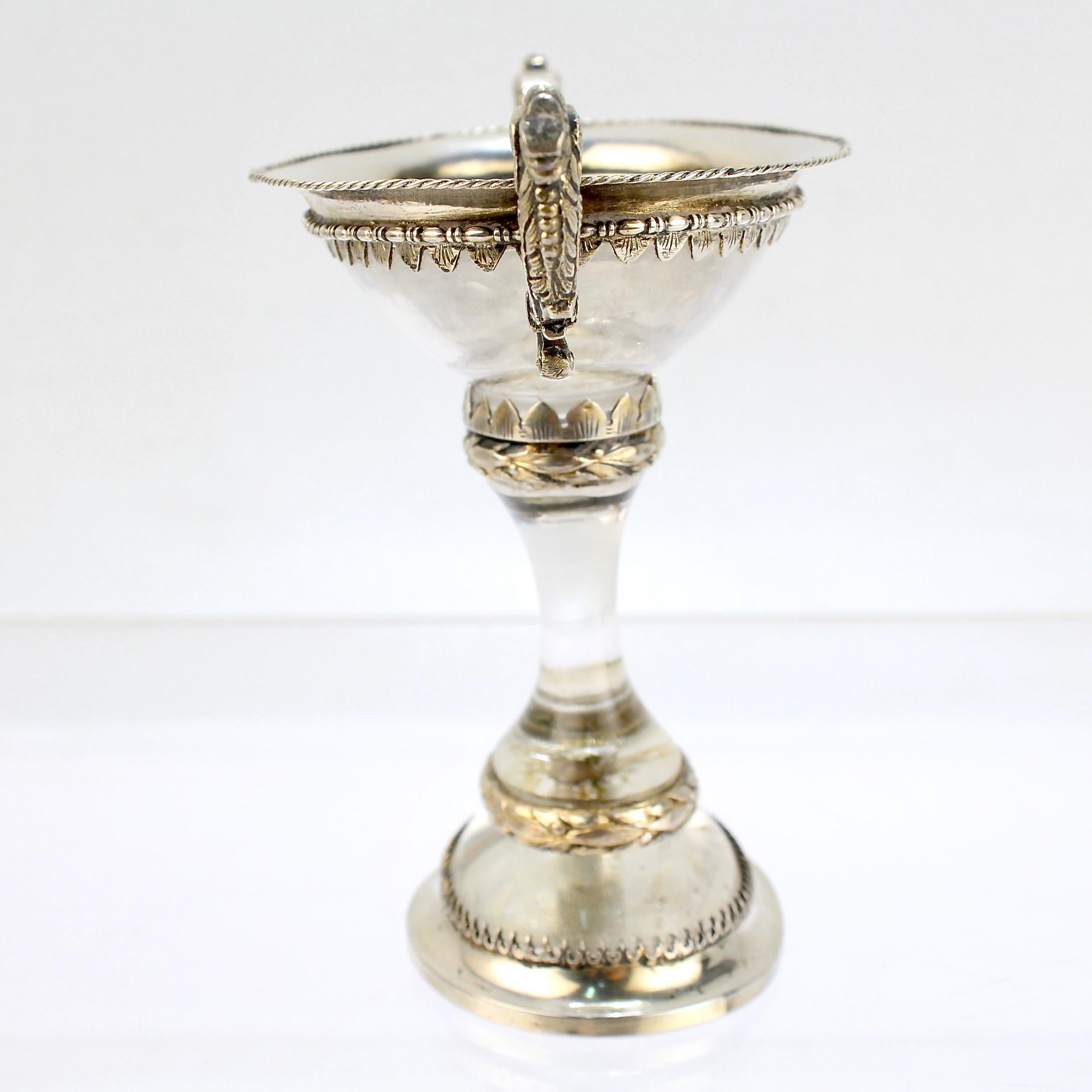 Rococo Antique 18th or 19th Century Austrian Silver Mounted Rock Crystal Salt Cellar For Sale