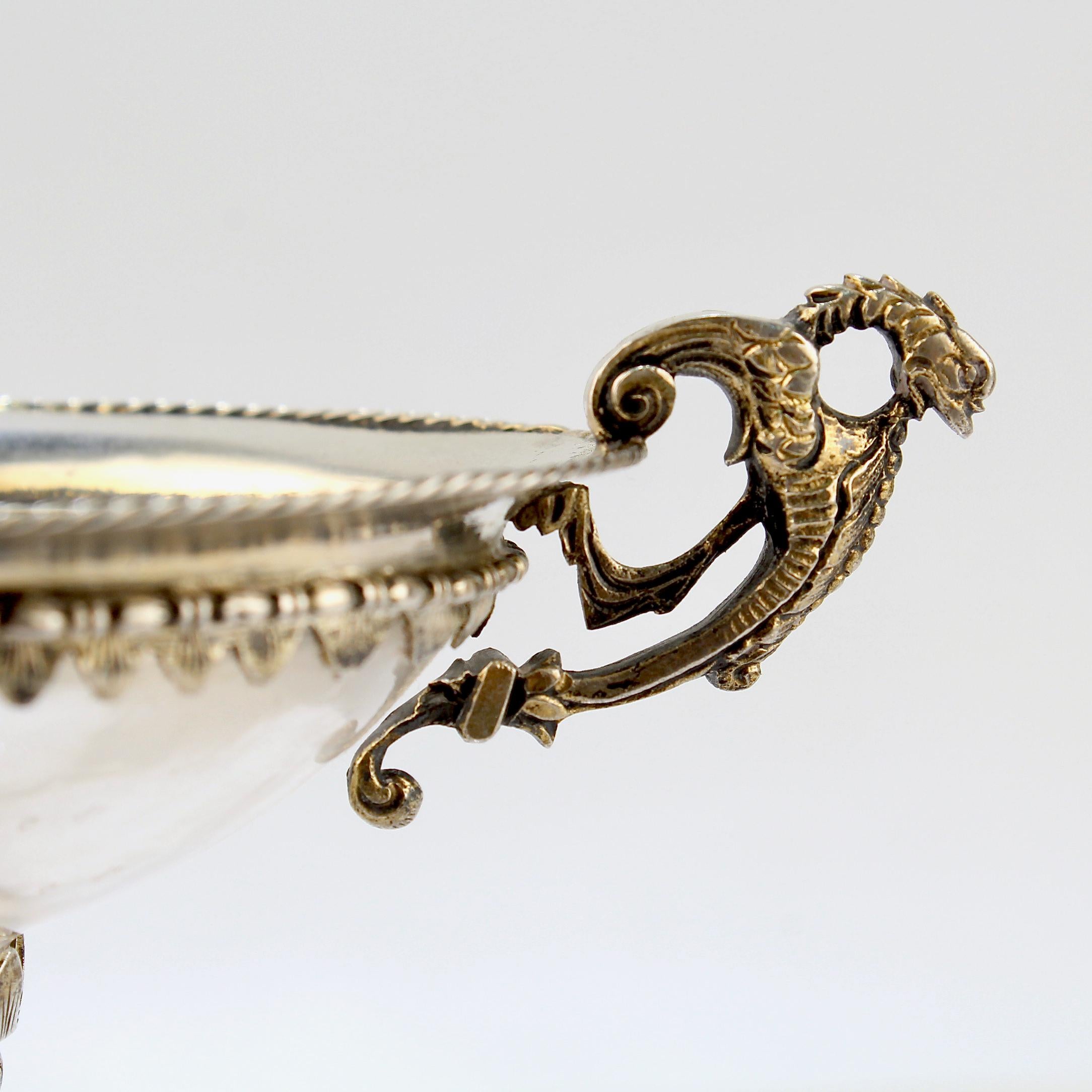 Uncut Antique 18th or 19th Century Austrian Silver Mounted Rock Crystal Salt Cellar For Sale