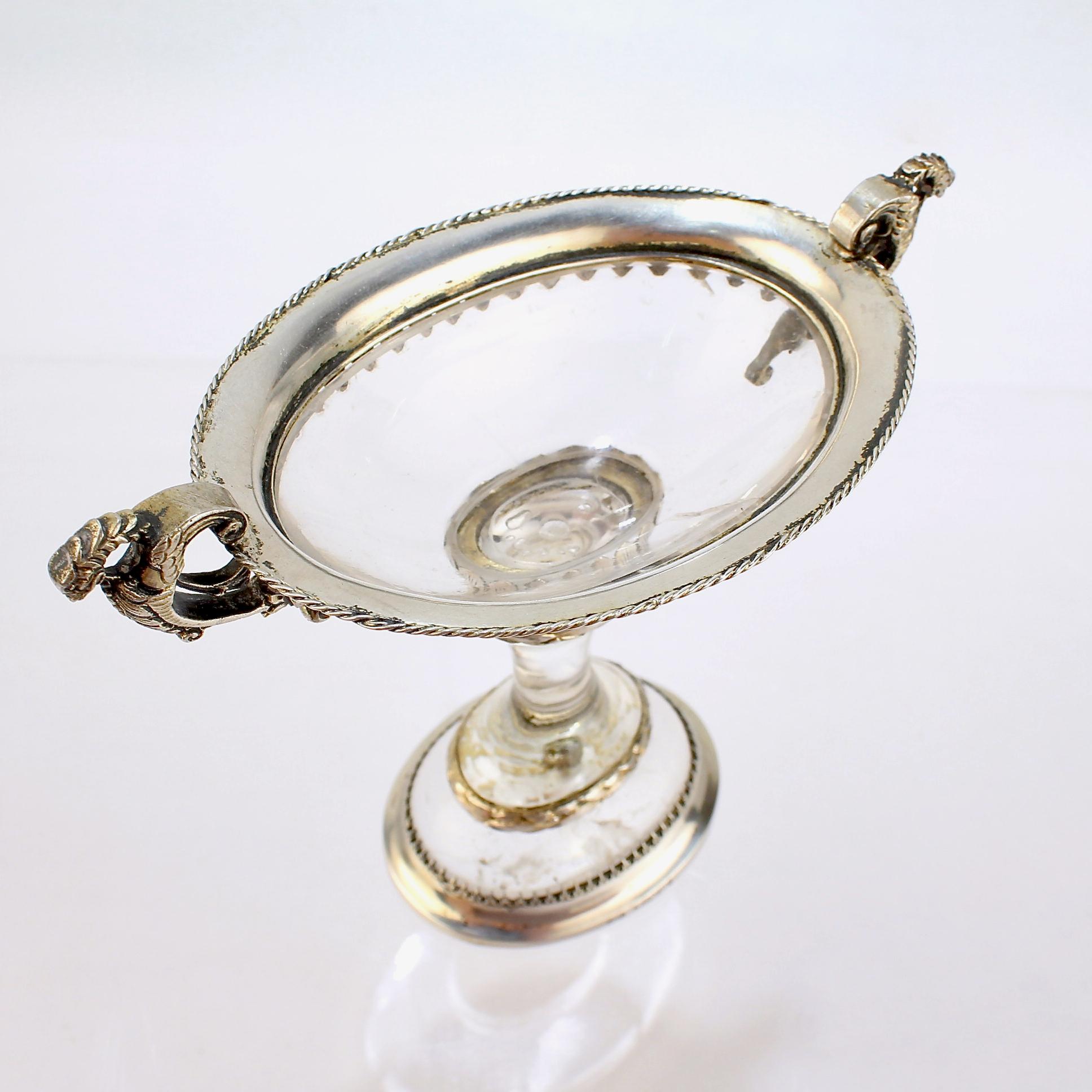 Antique 18th or 19th Century Austrian Silver Mounted Rock Crystal Salt Cellar In Good Condition For Sale In Philadelphia, PA