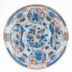 Antiker Servierteller mit silbernem Henkel aus dem 18. Jahrhundert, antik, Kangxi Yongzheng, chinesische Por.