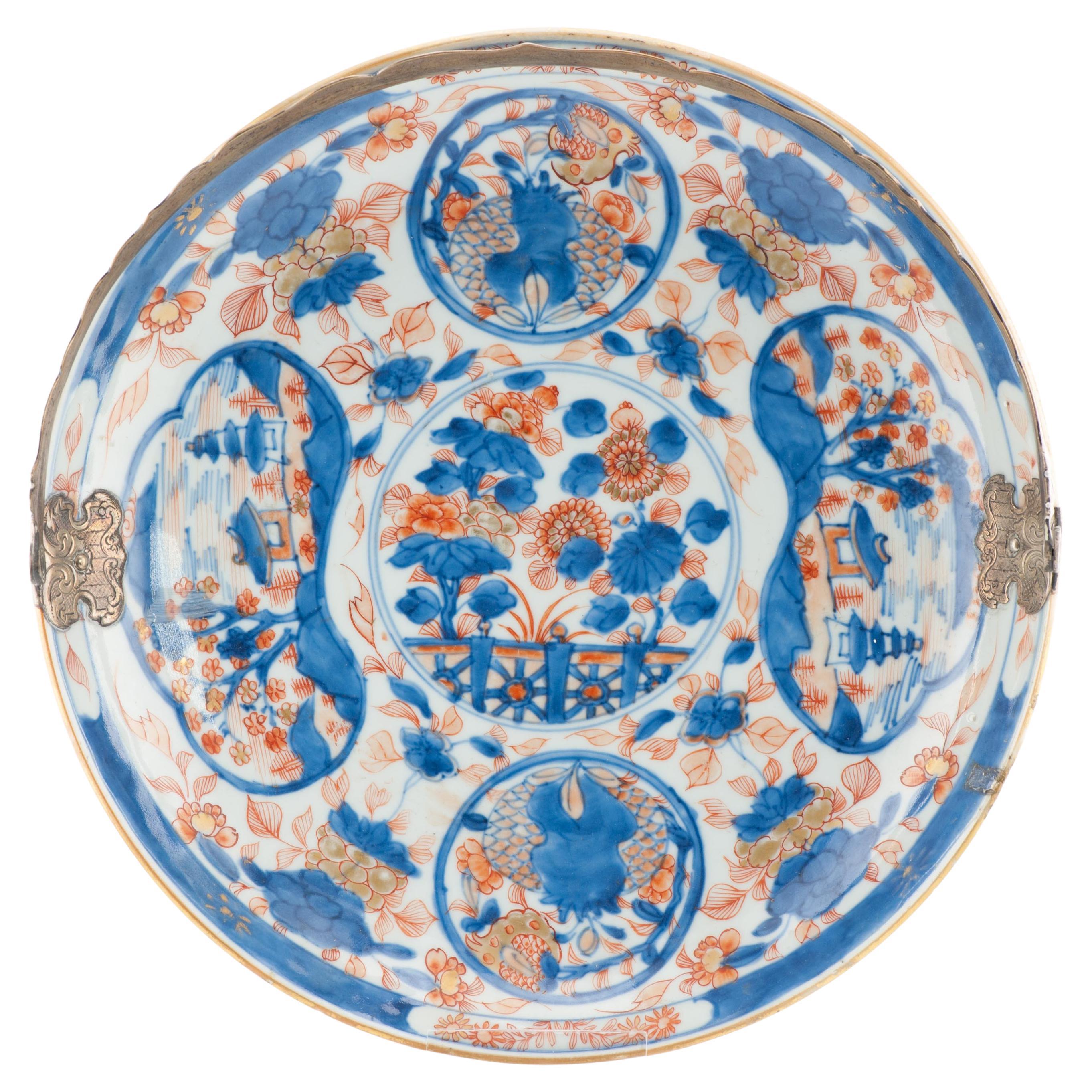 Antiker Servierteller mit silbernem Henkel aus dem 18. Jahrhundert, antik, Kangxi Yongzheng, chinesische Por.