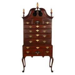Antique 18thC American Federal Queen Anne Mahogany Bonnet-Top Highboy Salem 1790