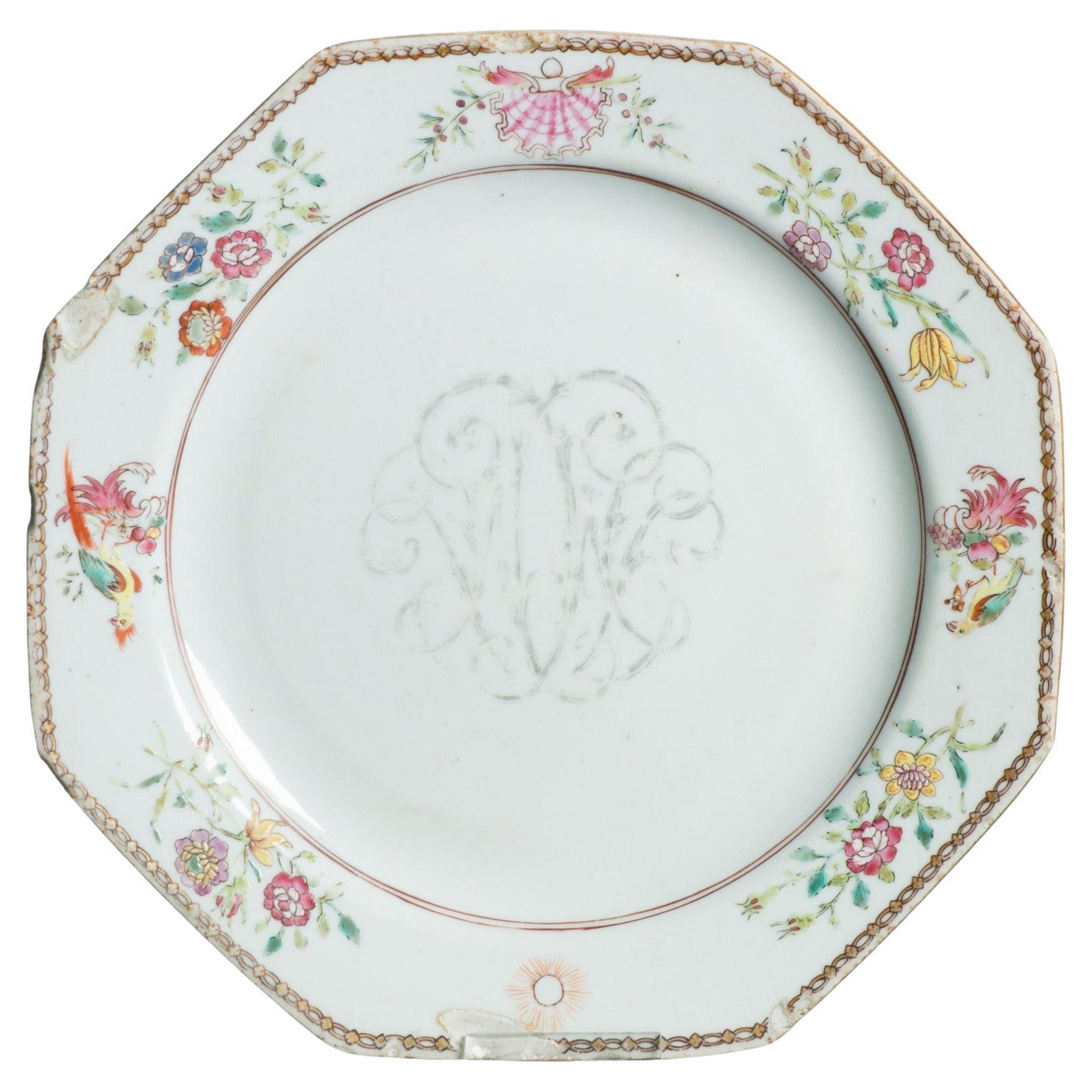 Antique 18thC Chinese Qianlong Armorial Porcelain Plate Dish China Export