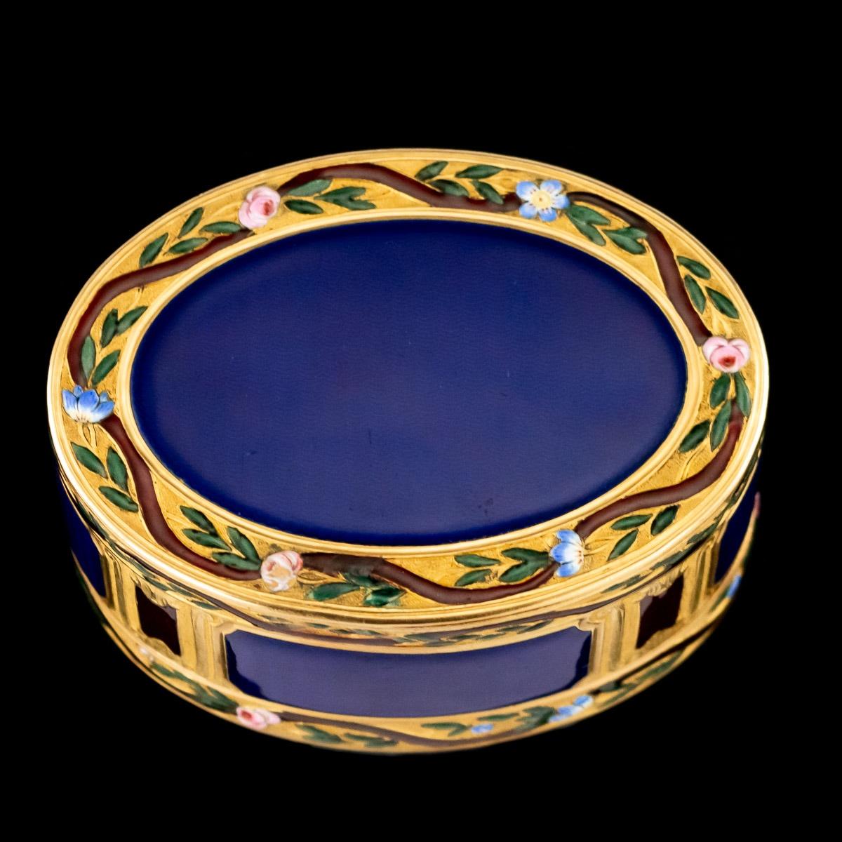 Antique French 18-Karat Gold and Hand Painted Enamel Snuff Box, circa 1770 In Good Condition In Royal Tunbridge Wells, Kent