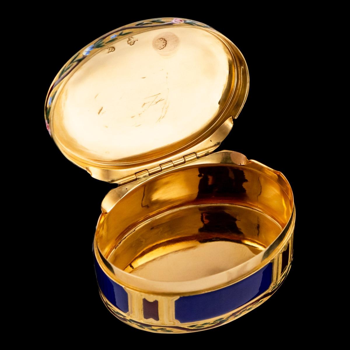 18th Century and Earlier Antique French 18-Karat Gold and Hand Painted Enamel Snuff Box, circa 1770