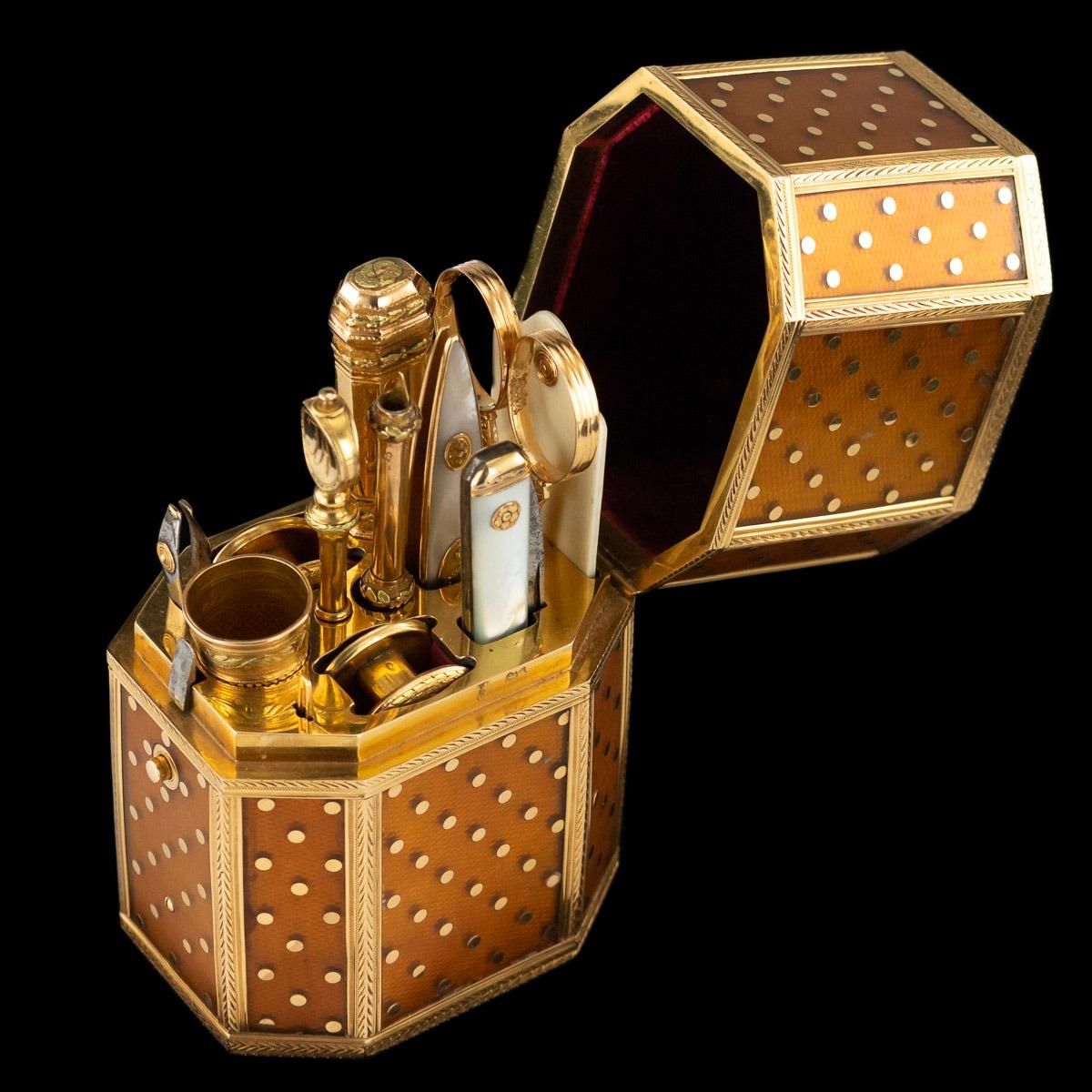 18th Century and Earlier Antique French 18-Karat Gold Mounted Large Travelling Etui Set, circa 1760
