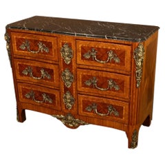 Antique 18thC French Louis XV Ormolu Inlaid Kingwood Marble Commode Chest 1780
