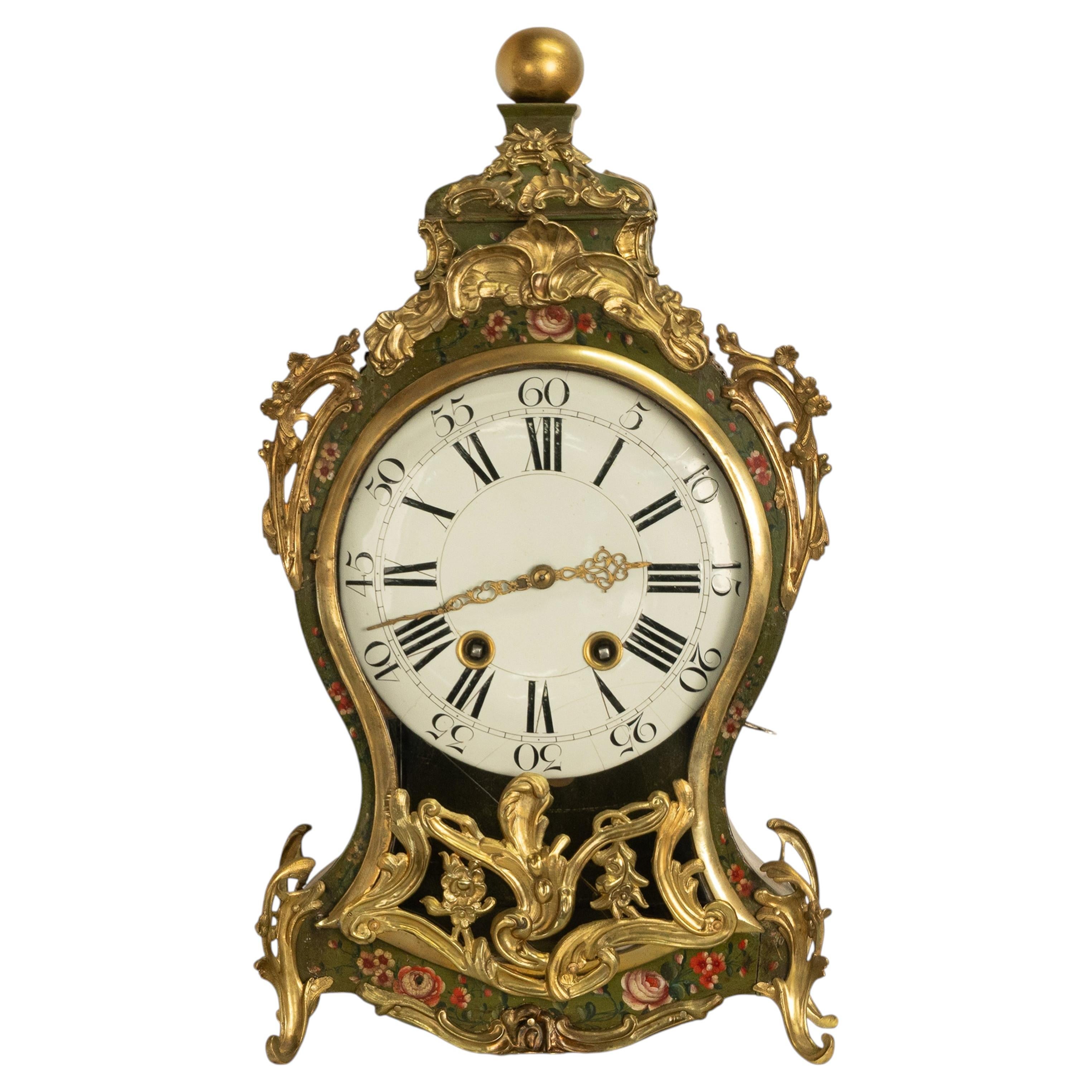 Antique 18thC French Louis XV Painted & Ormolu Vernis Martin Cartel Clock 1750 For Sale