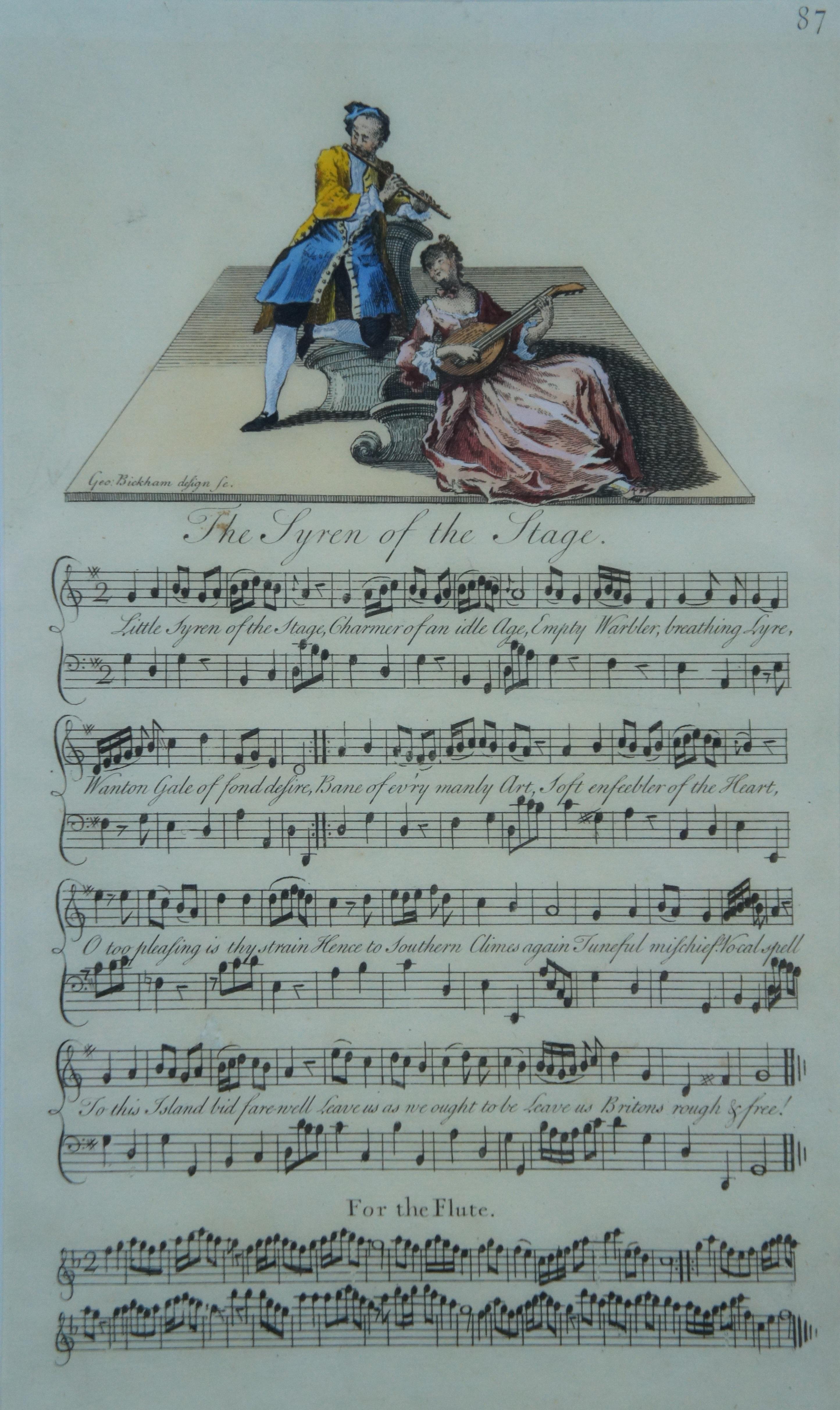 Antique 18thC George Bickham Illustrated Sheet Music Stage Syren Loves Bacchanal For Sale 2