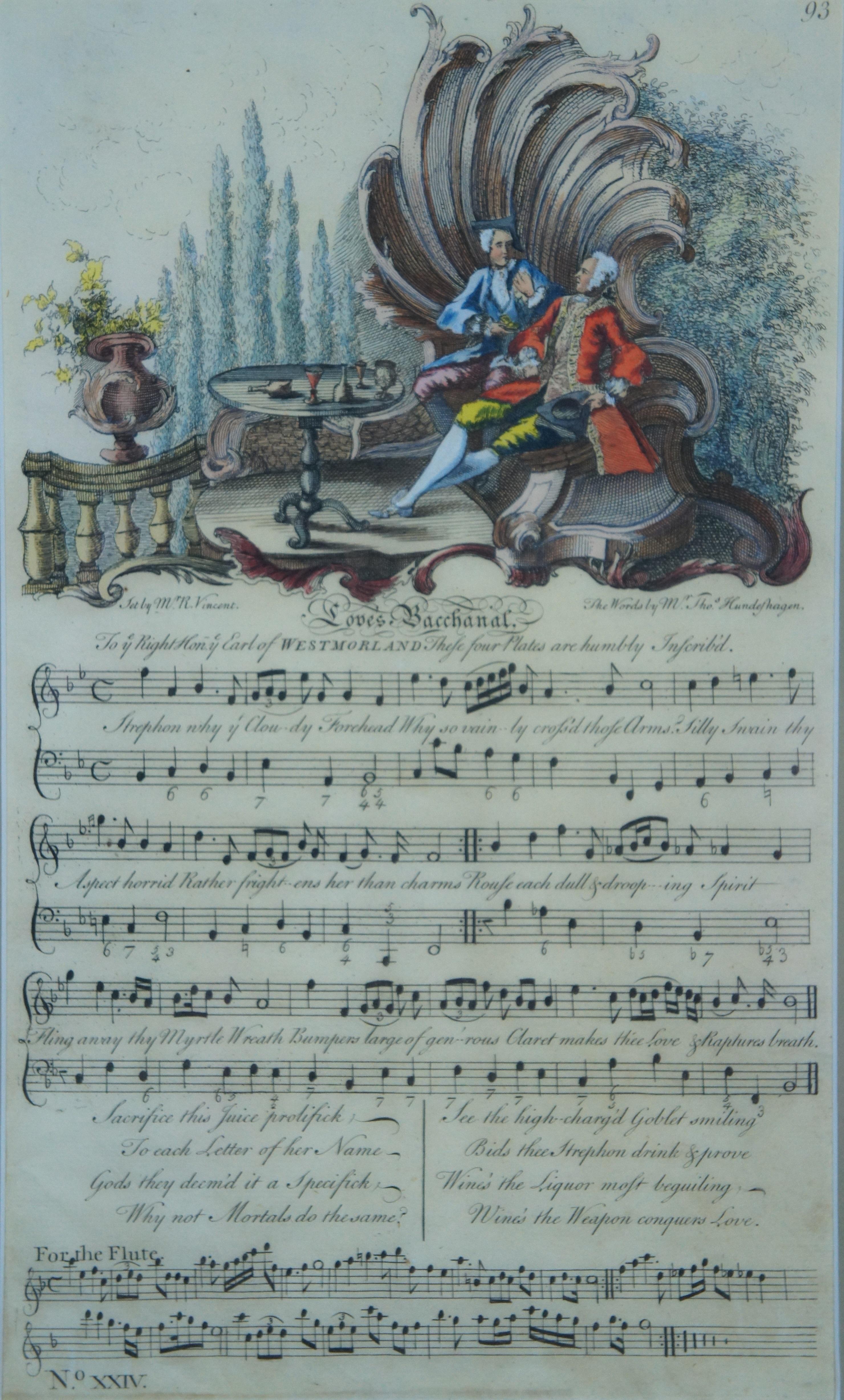 Antique 18thC George Bickham Illustrated Sheet Music Stage Syren Loves Bacchanal For Sale 3