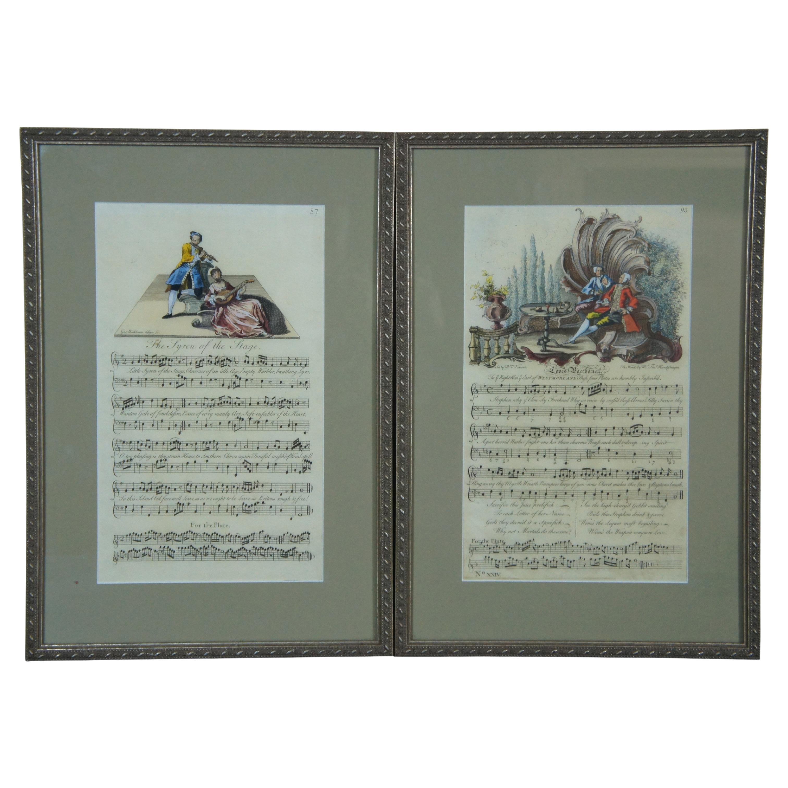 Antique 18thC George Bickham Illustrated Sheet Music Stage Syren Loves Bacchanal For Sale