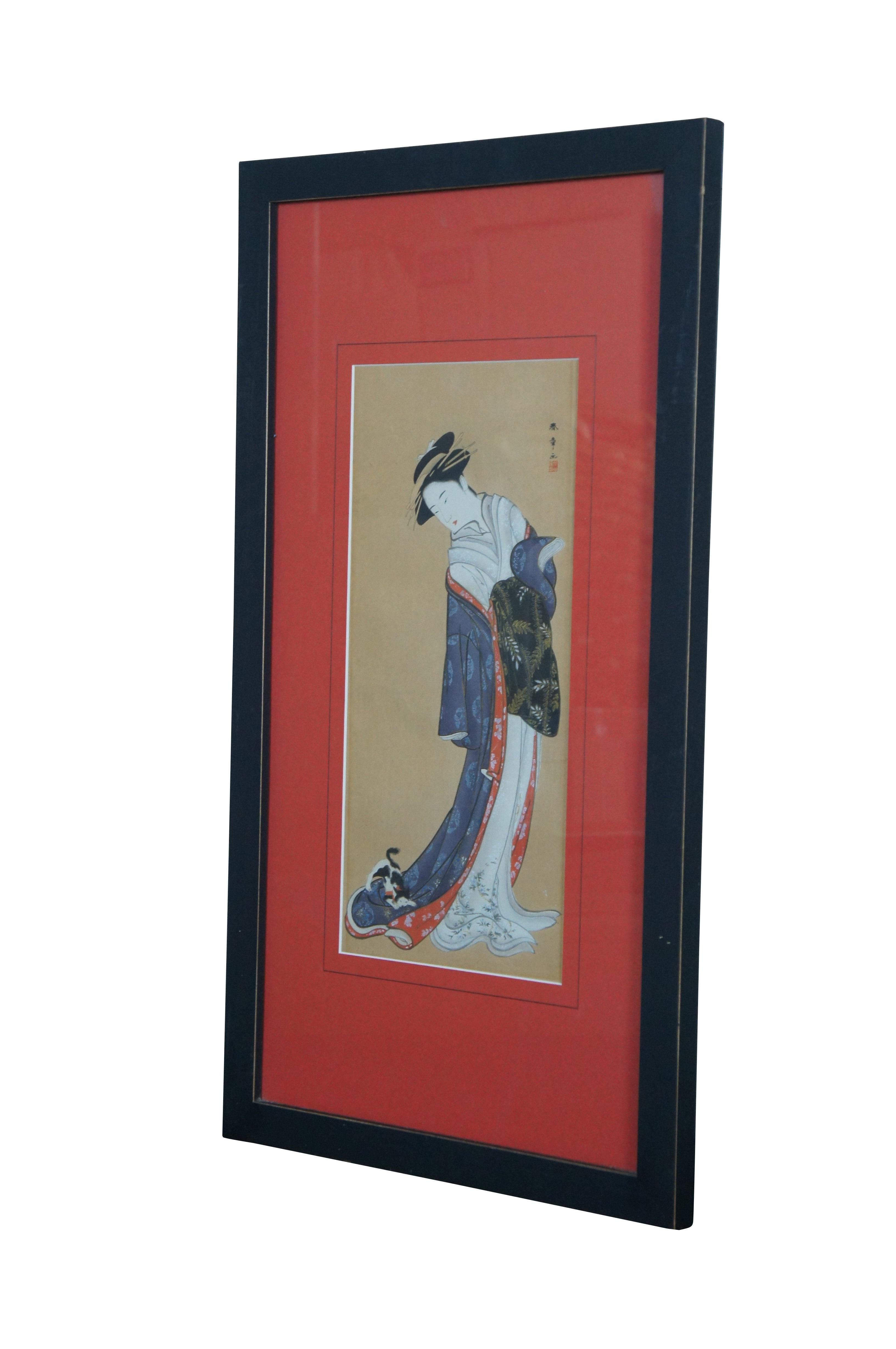 Antiker japanischer Farbholzschnitt im Edo-Ukiyo-e-Stil des späten 18. Jahrhunderts mit dem Titel 
