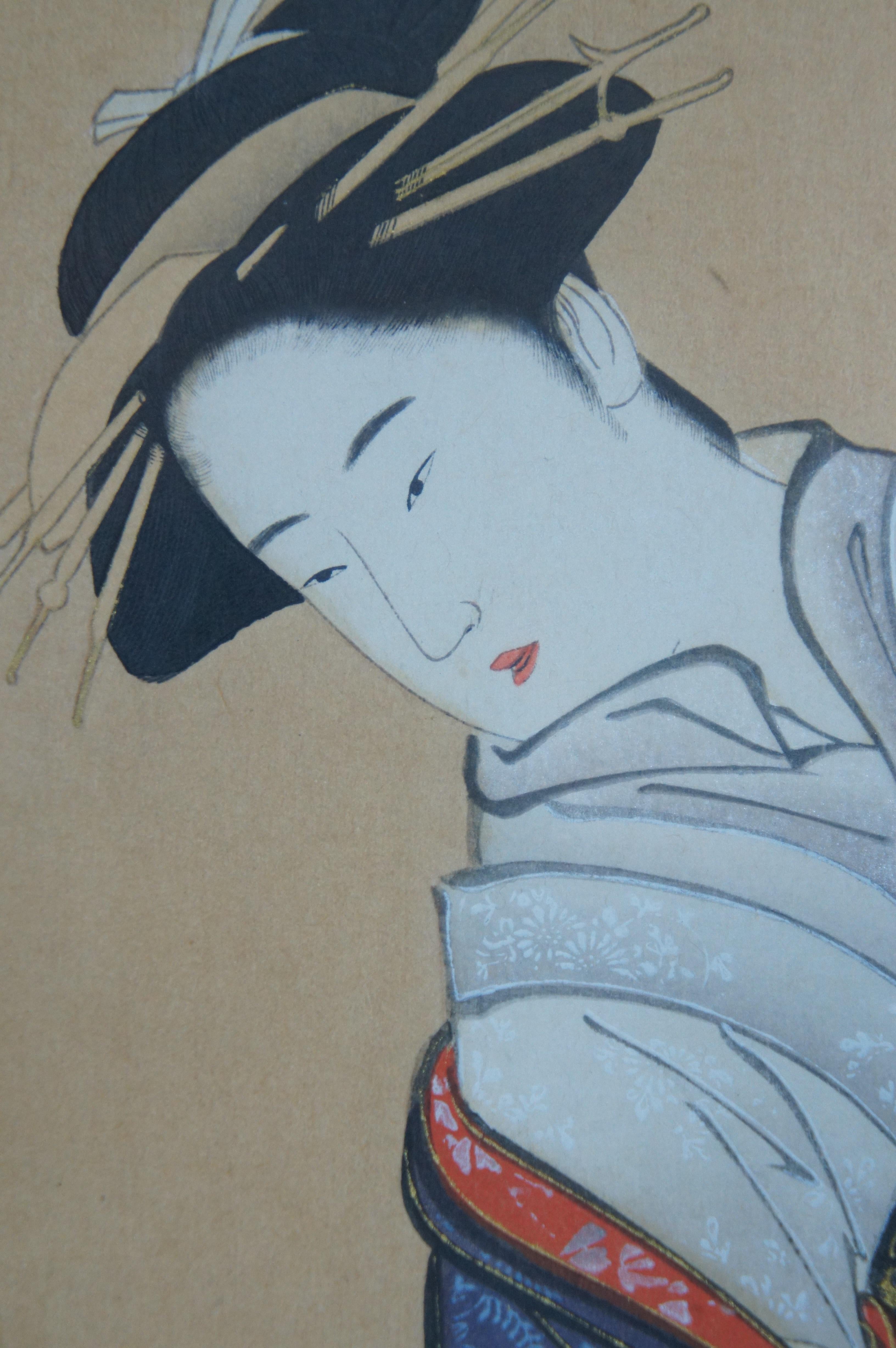 Antique 18thC Japanese Katsukawa Shunsho Beauty with a Cat Woodblock Print  For Sale 3