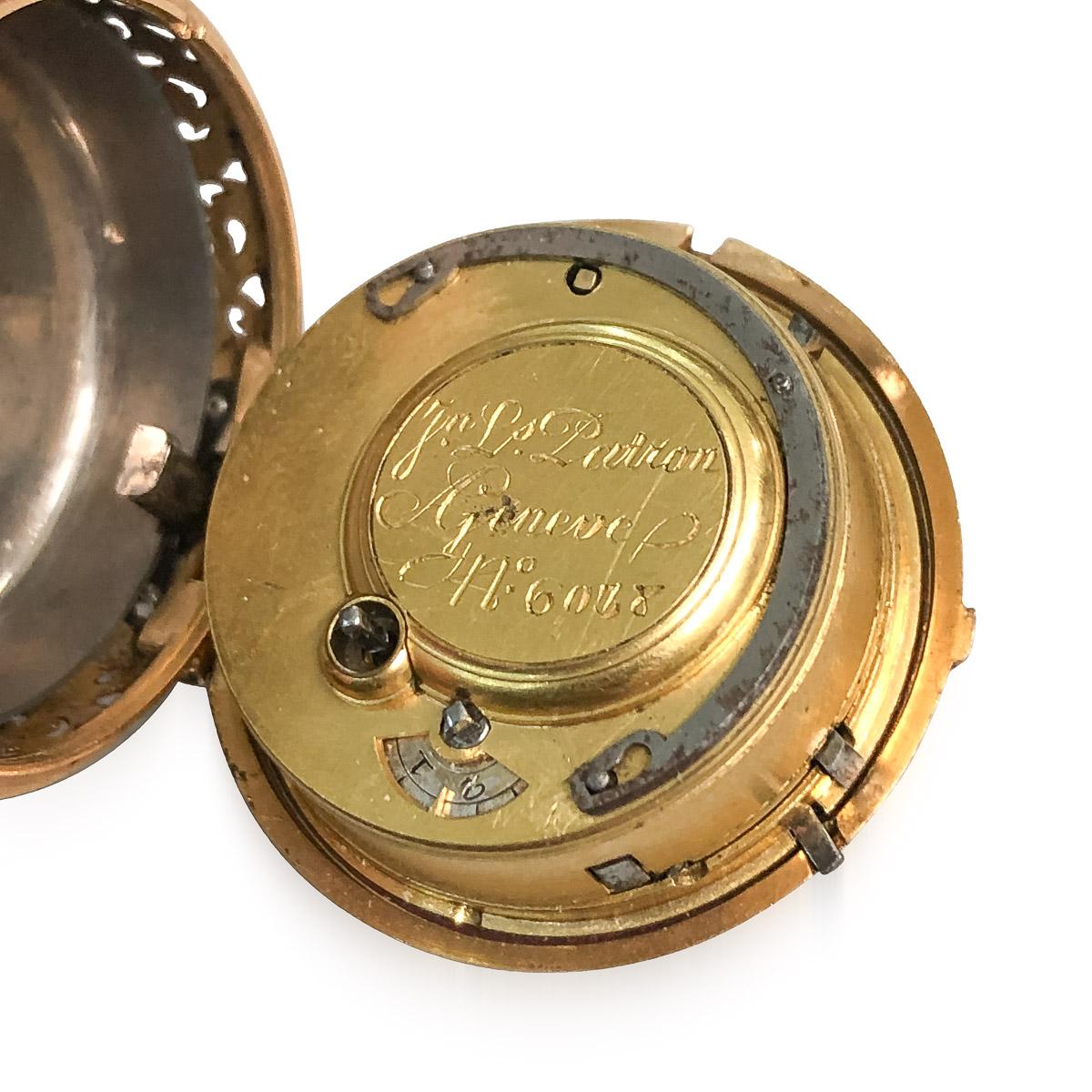 Antique Swiss 18k Gold & Enamel, Diamond Open-Faced Verge Watch, circa 1770 6