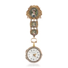 Antique Swiss 18k Gold & Enamel, Diamond Open-Faced Verge Watch, circa 1770