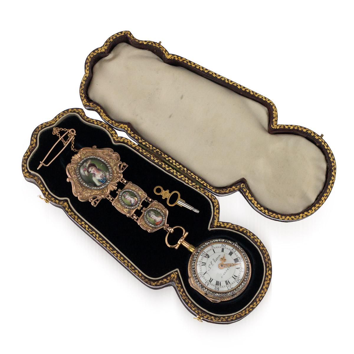 Antique Swiss 18k Gold & Enamel, Diamond Open-Faced Verge Watch, circa 1770 In Good Condition In Royal Tunbridge Wells, Kent