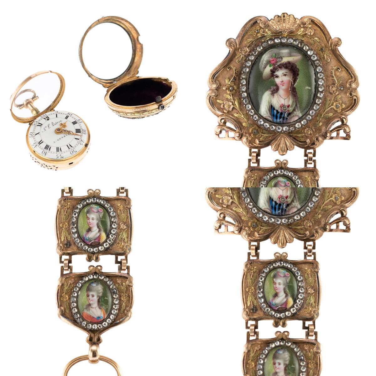 Antique Swiss 18k Gold & Enamel, Diamond Open-Faced Verge Watch, circa 1770 2