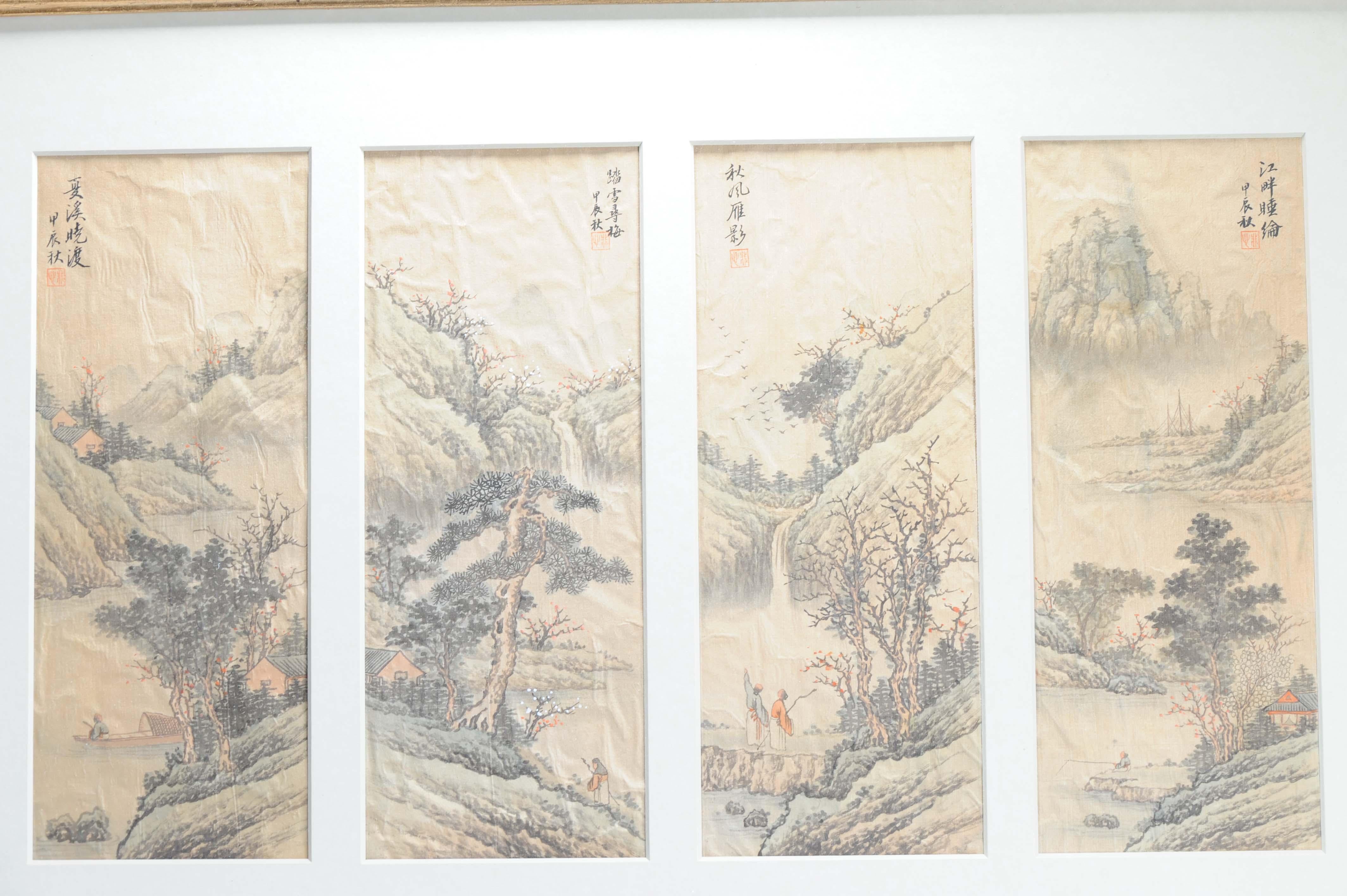 Ancienne peinture à l'eau chinoise 19/20e s Classic Literati Qing Dynasty Bon état - En vente à Amsterdam, Noord Holland