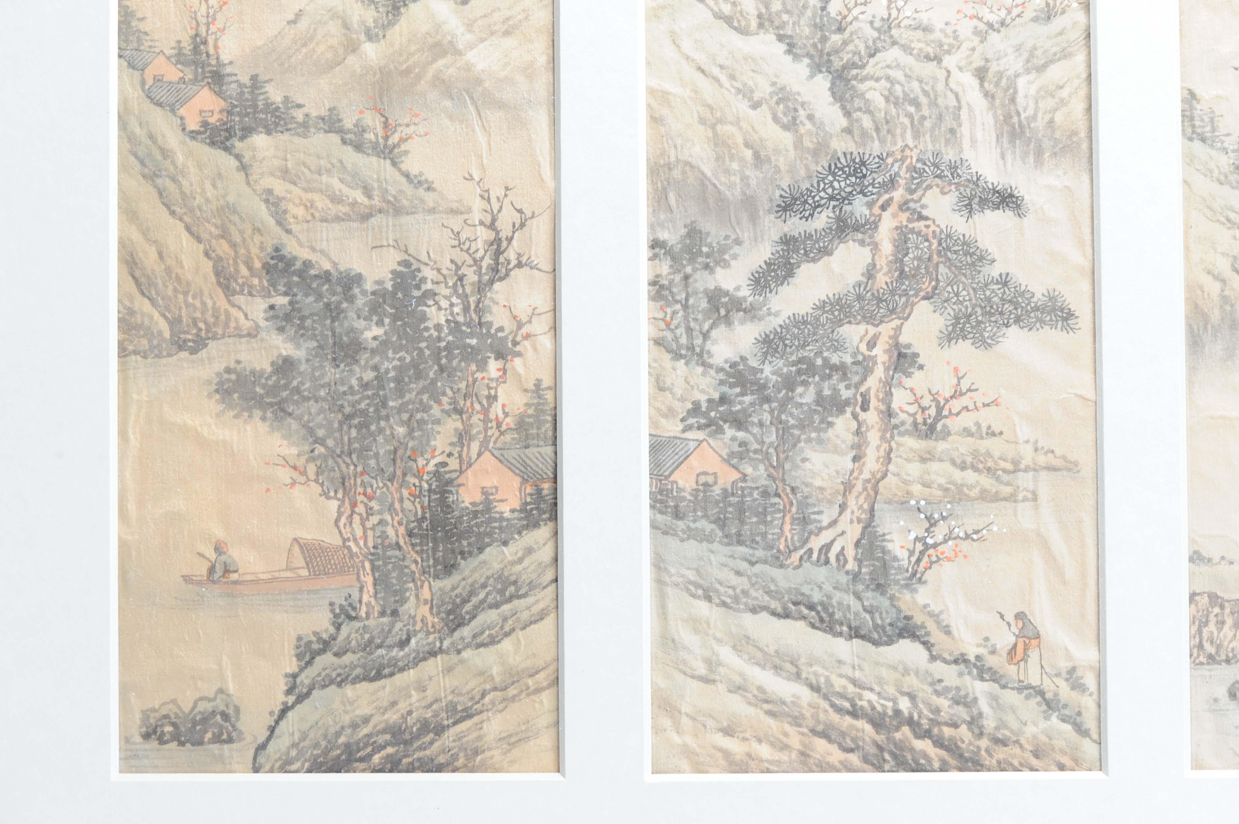 XIXe siècle Ancienne peinture à l'eau chinoise 19/20e s Classic Literati Qing Dynasty en vente