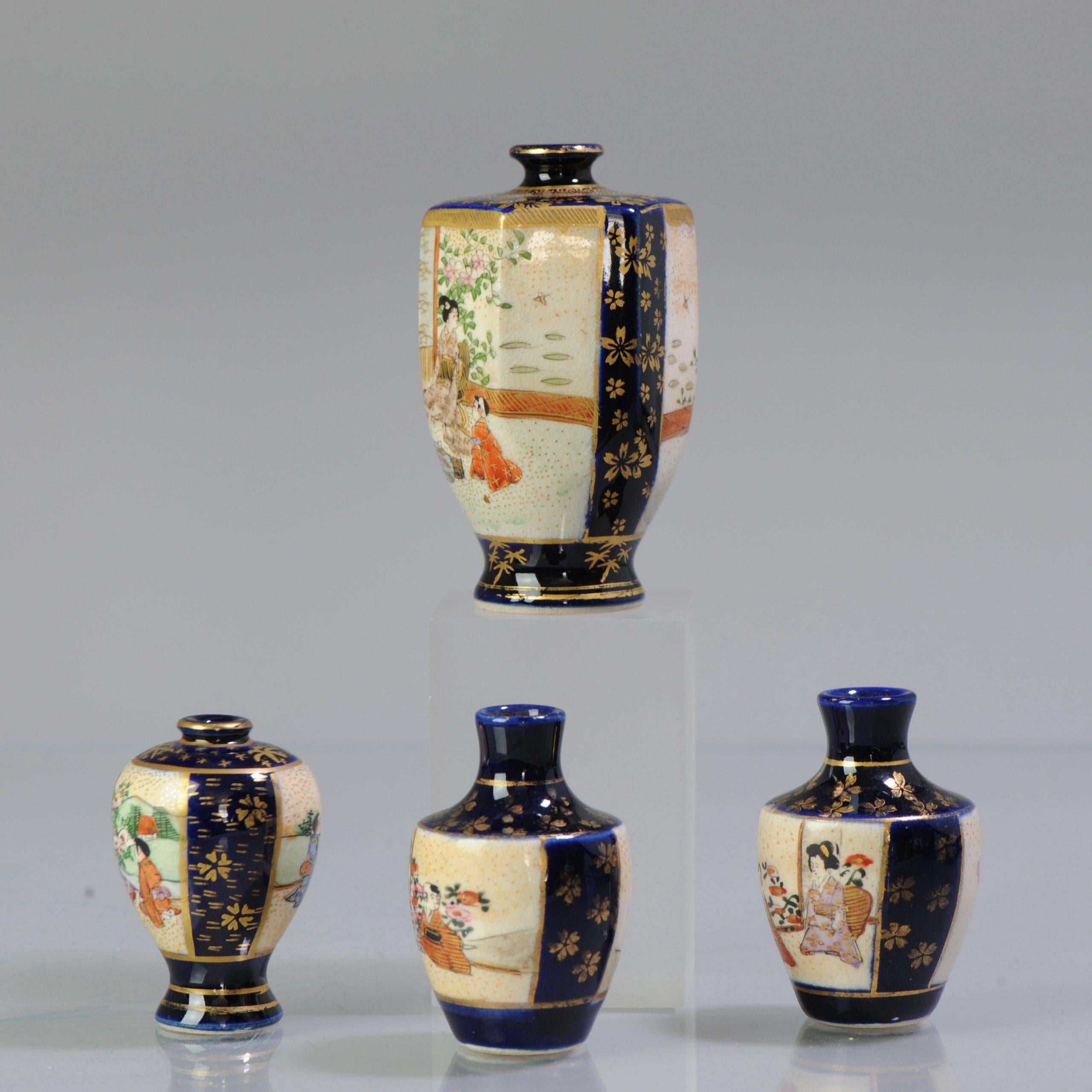 Meiji Antique 19/20th C Japanese Kyo Satsuma Miniature Vases Japan Blue