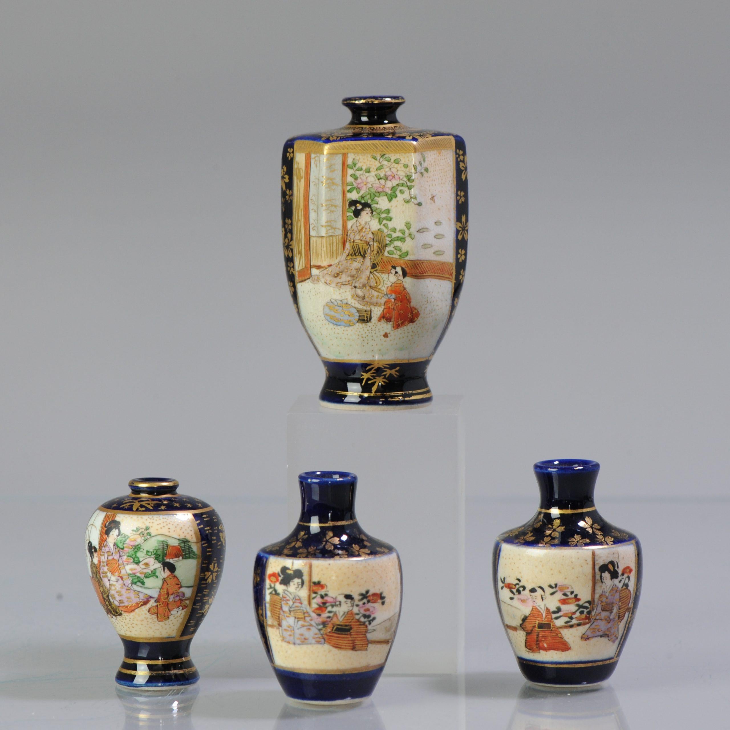 Antique 19/20th C Japanese Kyo Satsuma Miniature Vases Japan Blue In Excellent Condition In Amsterdam, Noord Holland