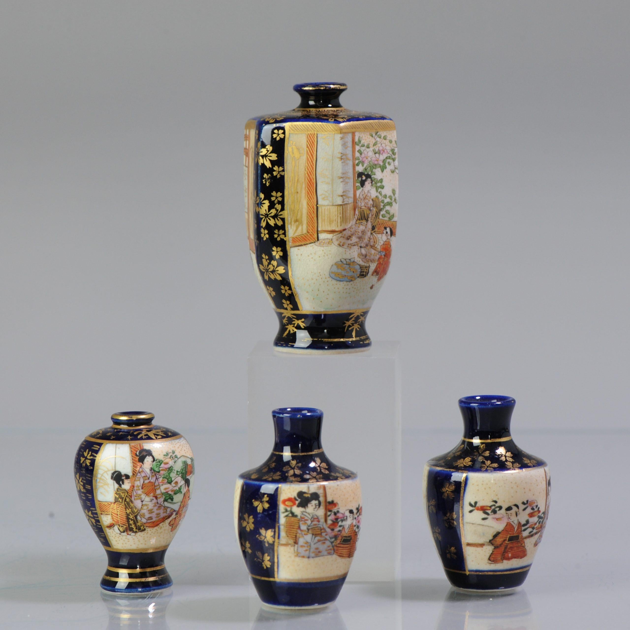 19th Century Antique 19/20th C Japanese Kyo Satsuma Miniature Vases Japan Blue