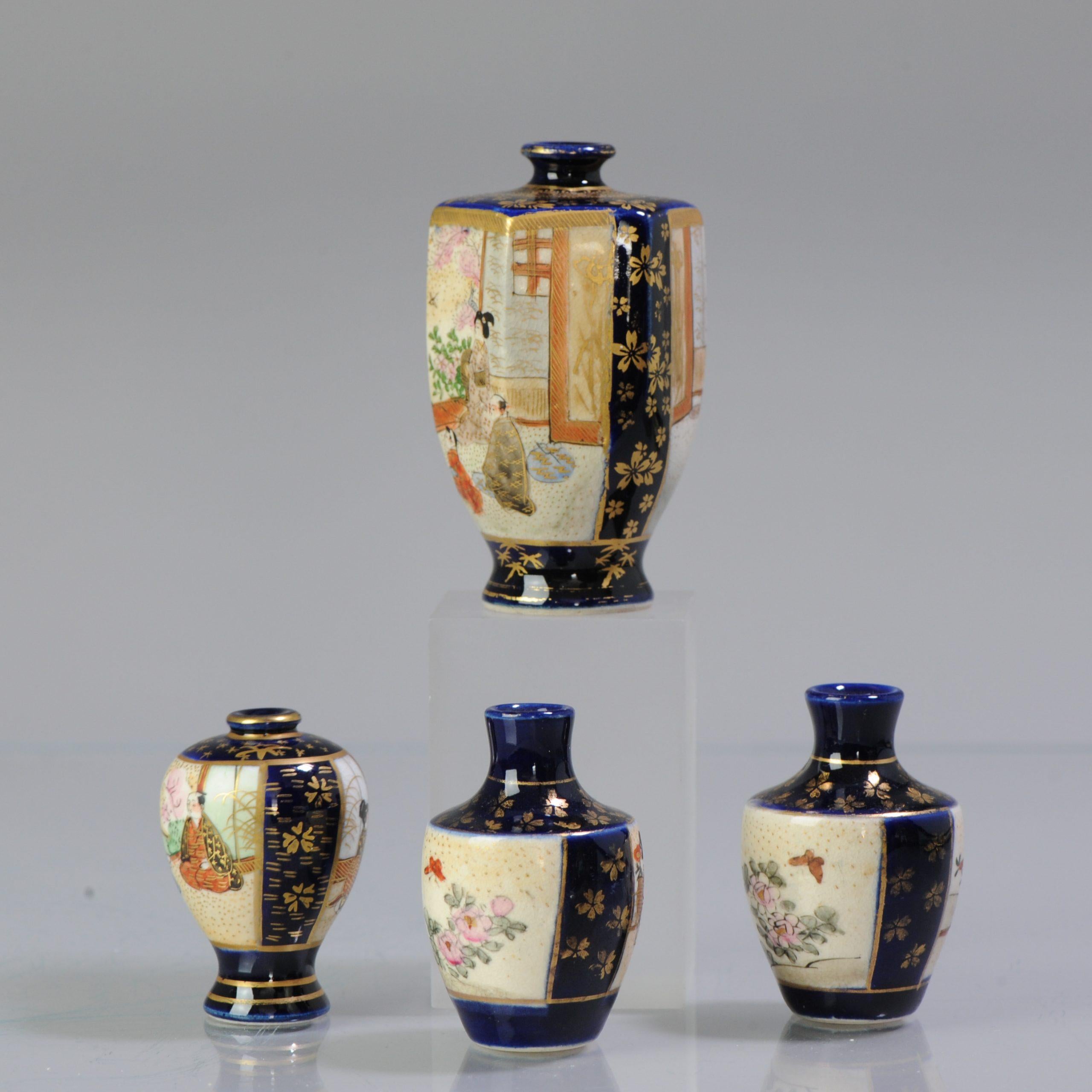 Antique 19/20th C Japanese Kyo Satsuma Miniature Vases Japan Blue 1