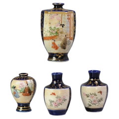 Antique 19/20th C Japanese Kyo Satsuma Miniature Vases Japan Blue