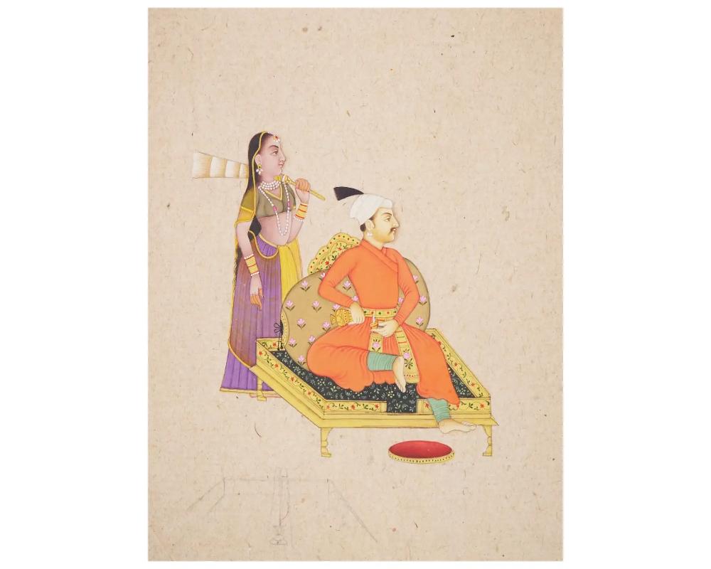 Unknown Antique 19 C Indian Miniature Painting Framed For Sale